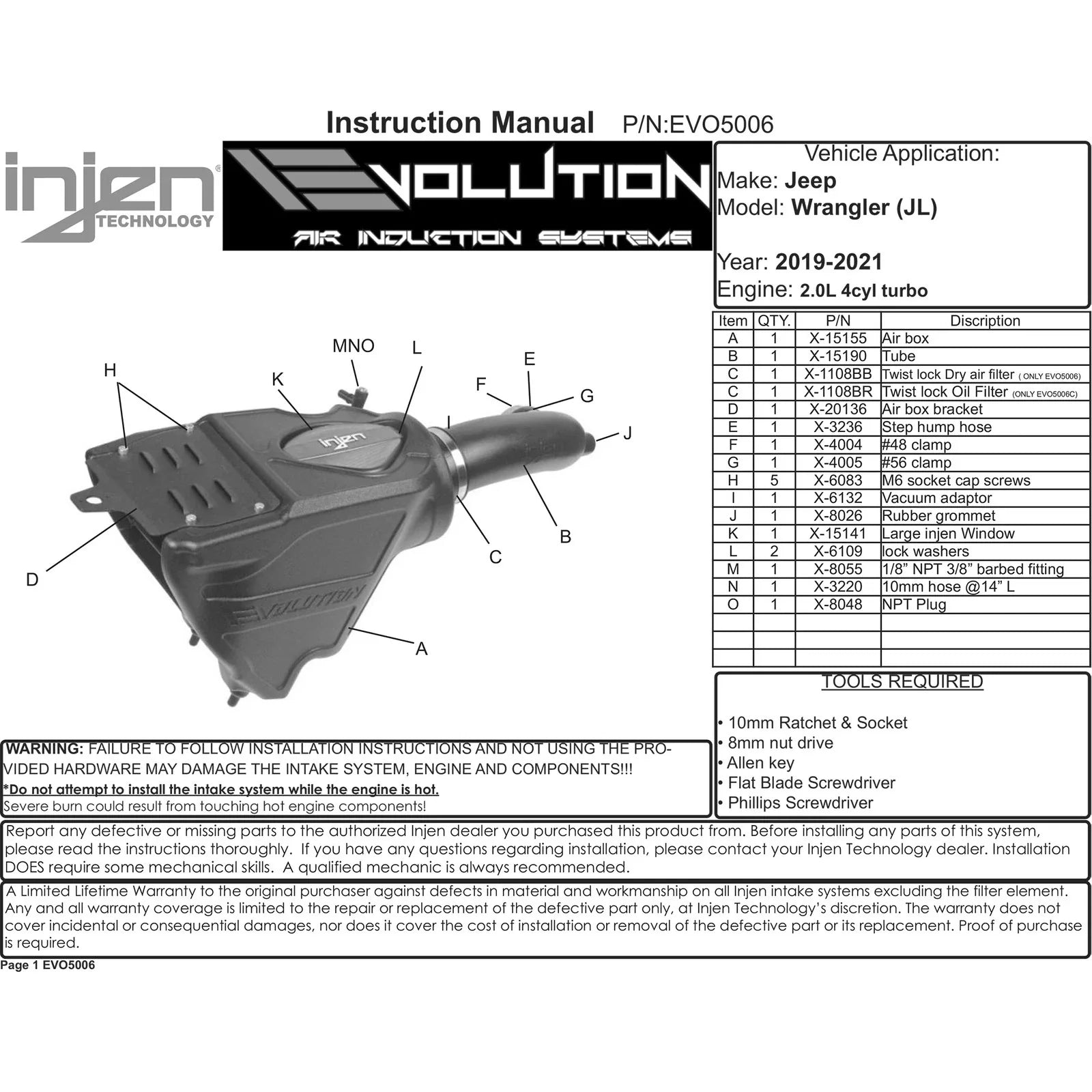 Injen 18-20 Jeep Wrangler JL L4-2.0L Evolution Intake