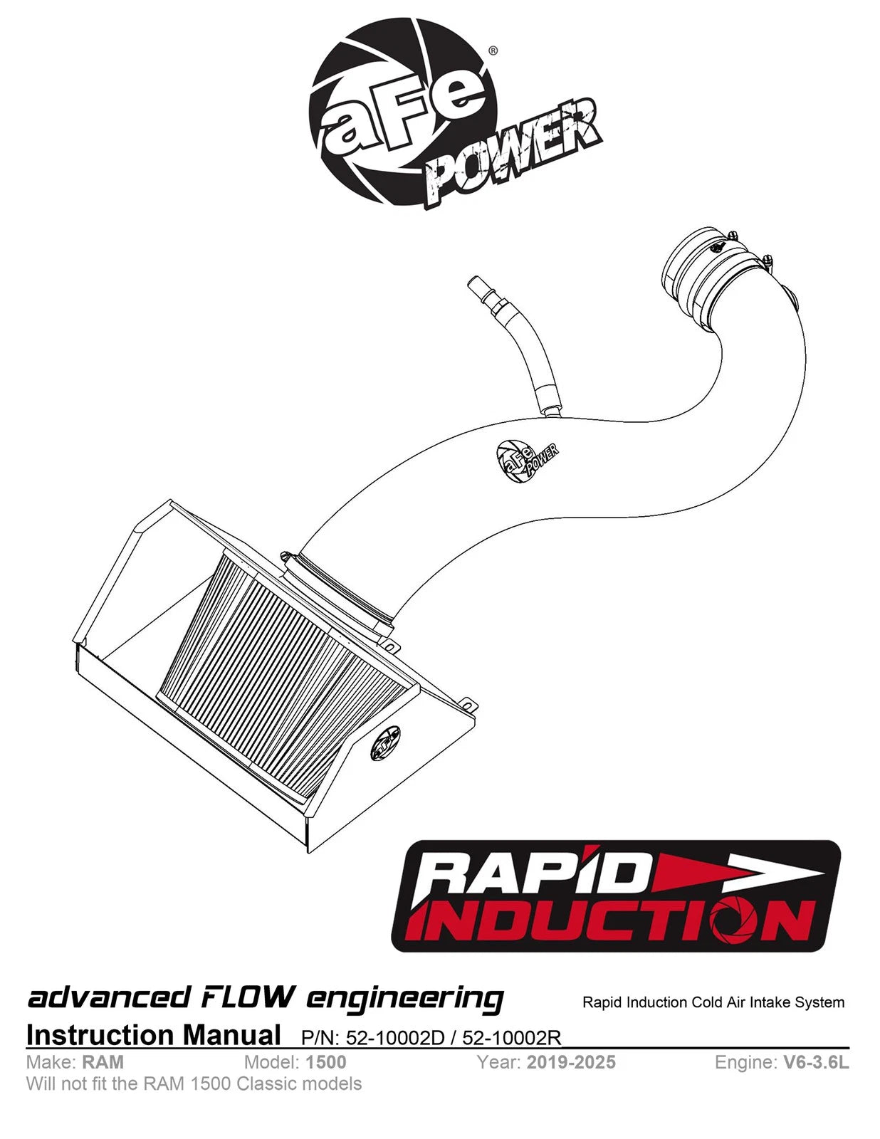 aFe Rapid Induction Cold Air Intake System w/Pro 5R Filter 19-21 Ram 1500 V6 3.6L