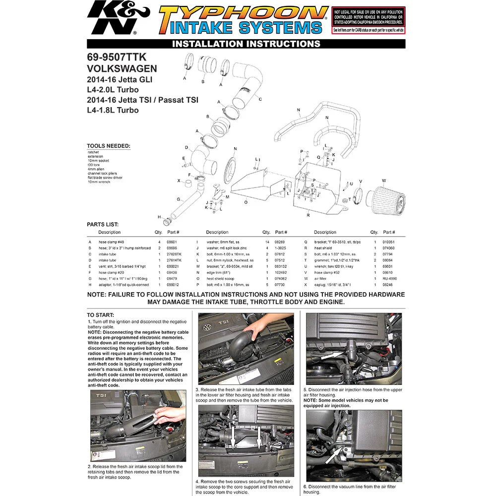 K&N 14-15 VW Jetta GLI 2.0L-L4 Typhoon Intake