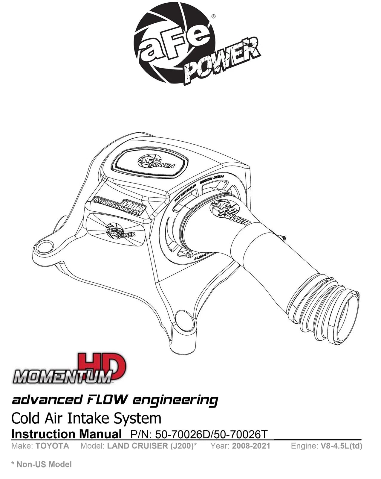 aFe 08-21 Toyota Land Cruiser (J200) V8-4.5L (td) Momentum HD Air Intake System w/ Pro DRY S Filter