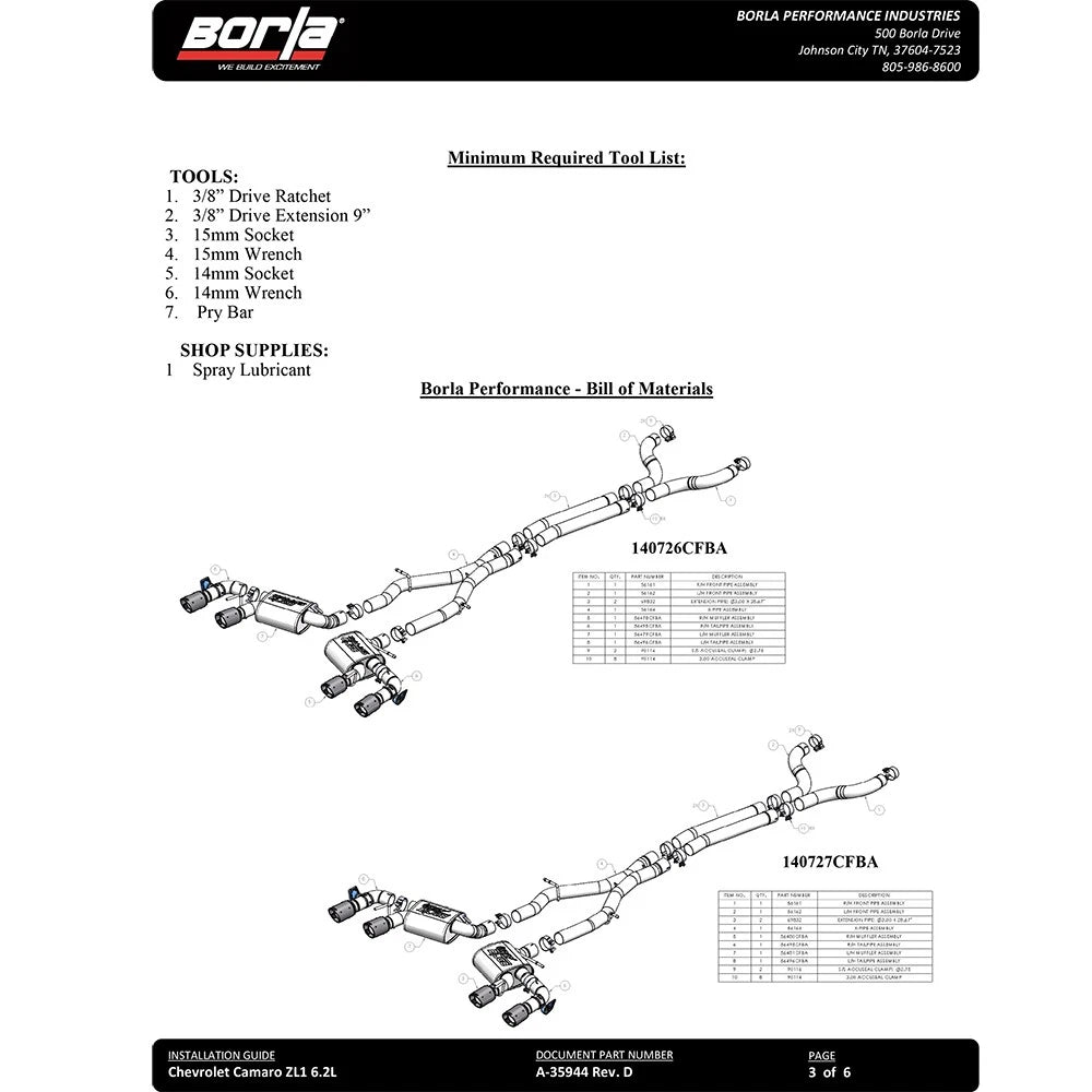 Borla 17-18 Chevrolet Camaro ZL1 6.2L V8 S Type Catback Exhaust w/ Dual Mode Valves CF Black Anod