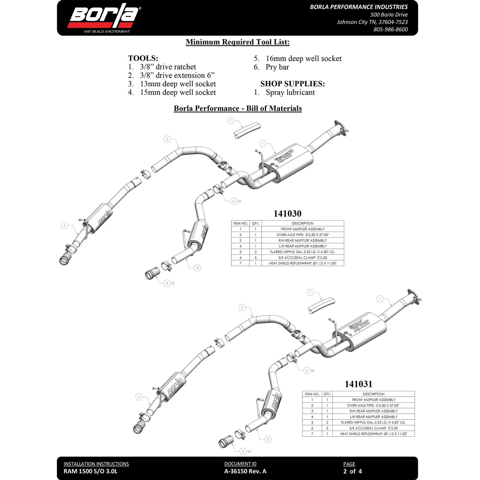 Borla 24-25 RAM 1500 3.0L V6 (Except H/O) S-Type Catback Exhaust