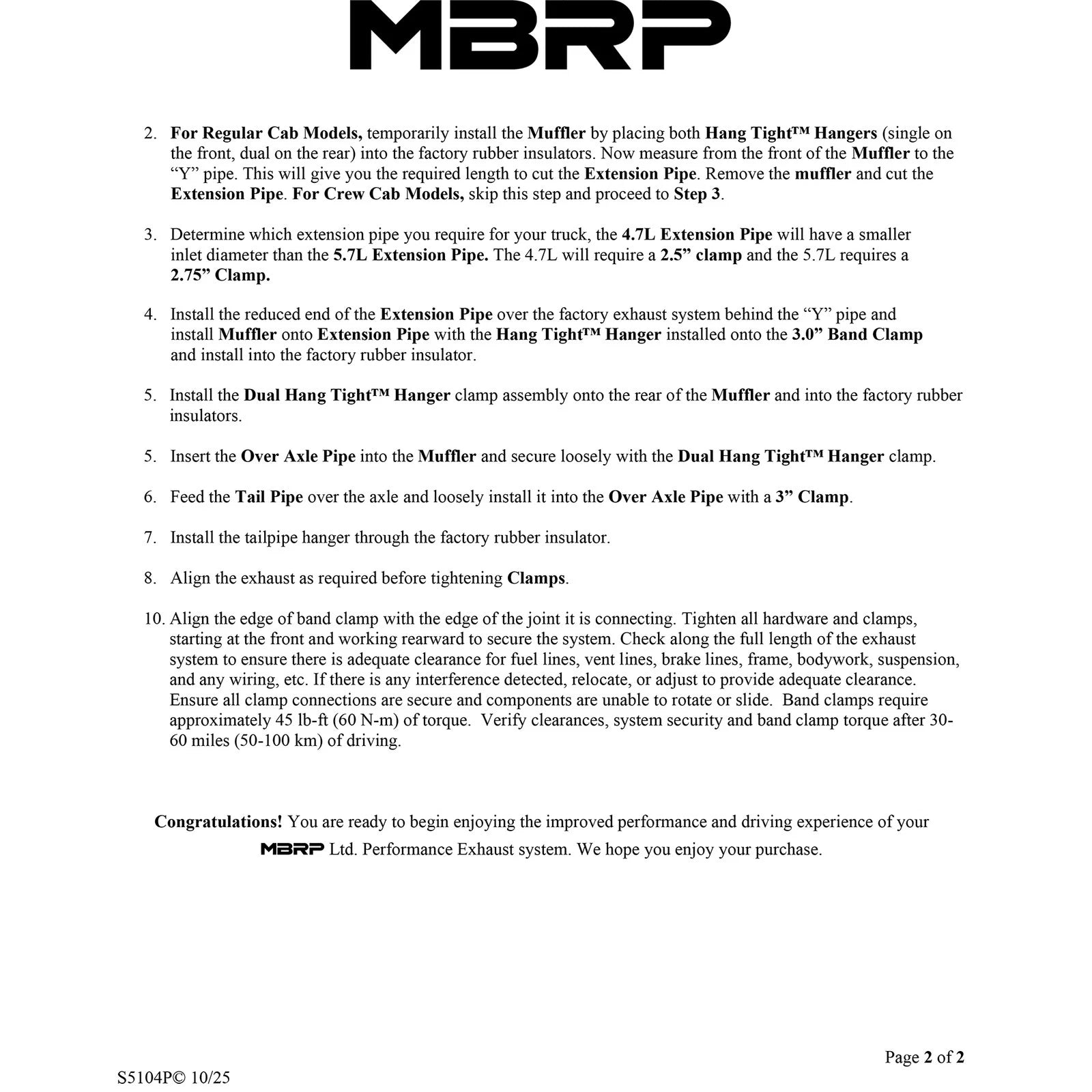 MBRP 2004-2005 Dodge Ram Hemi 1500 5.7L SC/CC-SB Cat Back Single Side AL P Series Exhaust