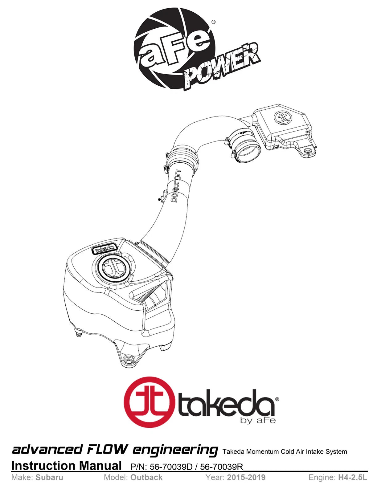 aFe 15-19 Subaru Outback H4-2.5L Takeda Momentum Cold Air Intake System w/ Pro 5R Media