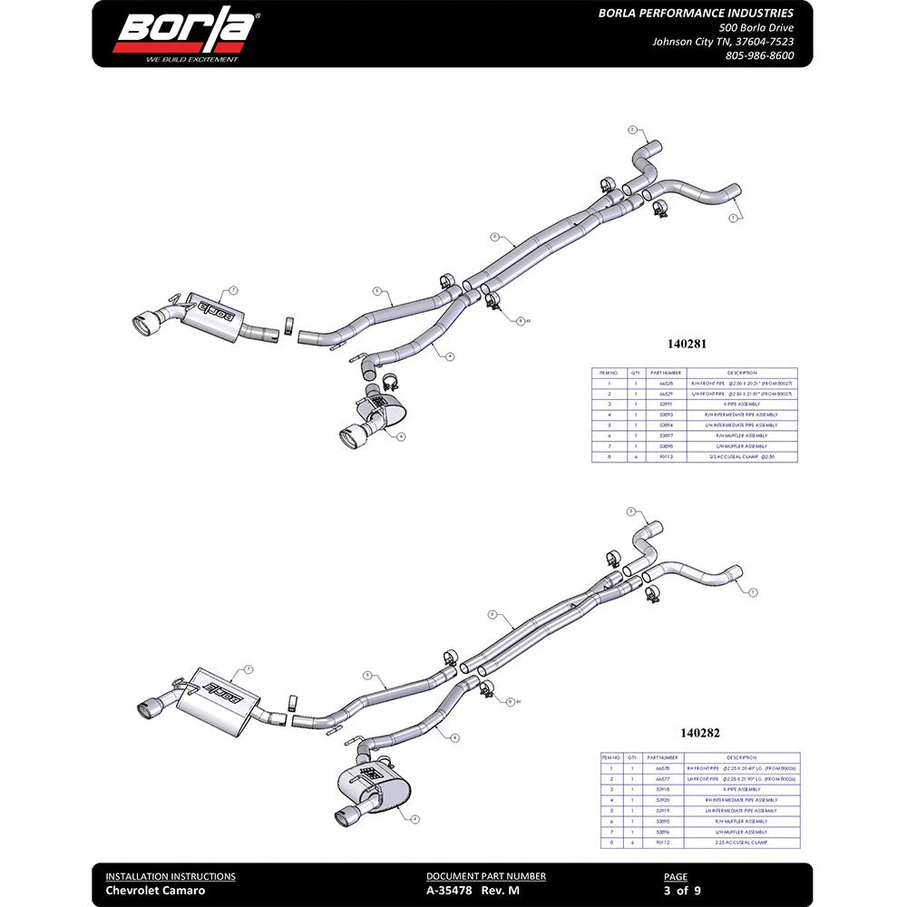 Borla 14-15 Chevy Camaro SS 6.2L V8 Single Split Rear Exit S-Type Catback Exhaust