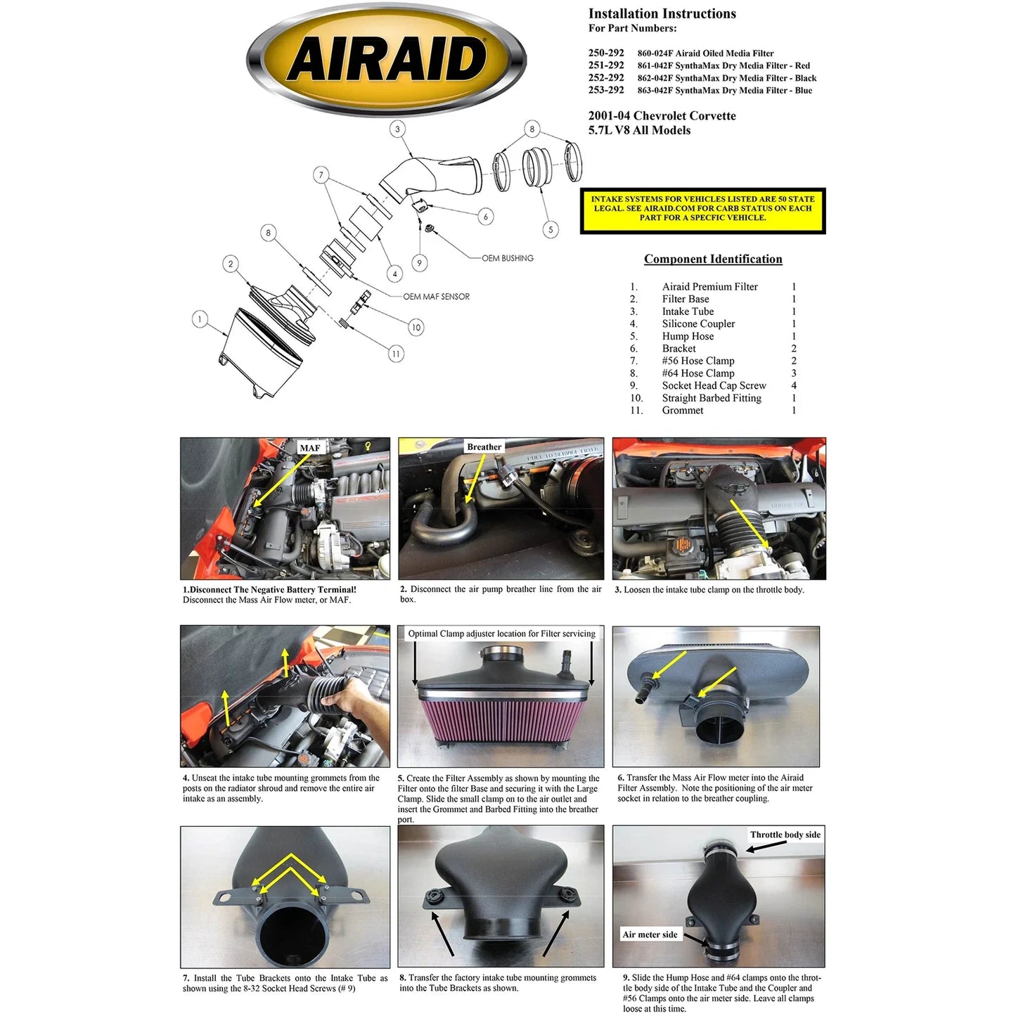 Airaid 01-04 Corvette C5 CAD Intake System w/ Tube (Oiled / Red Media)