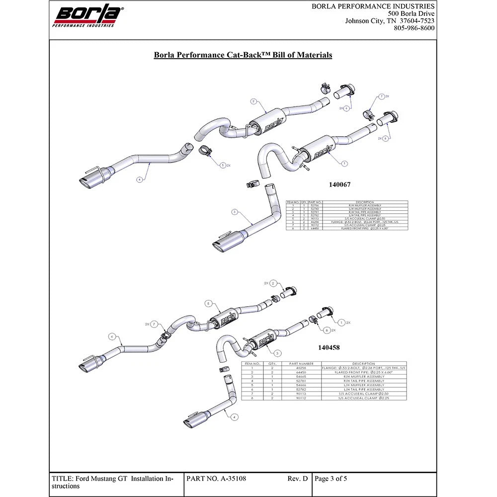 Borla 99-04 Ford Mustang GT 4.5L V8 AT/MT RWD 2dr ATAK SS Catback Exhaust
