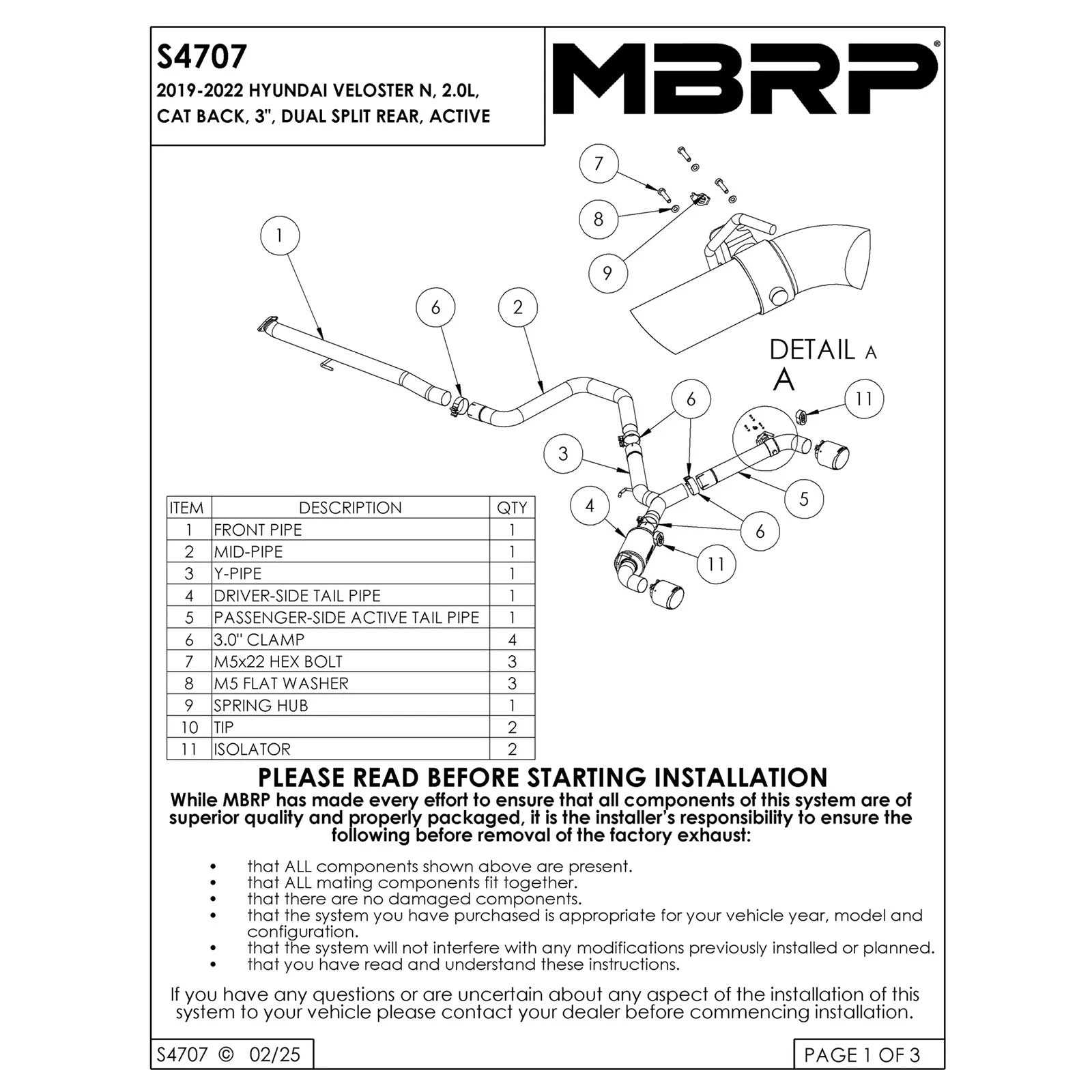 MBRP 19-22 Hyundai Veloster 3in Catback Exhaust, Dual Rear Exit
