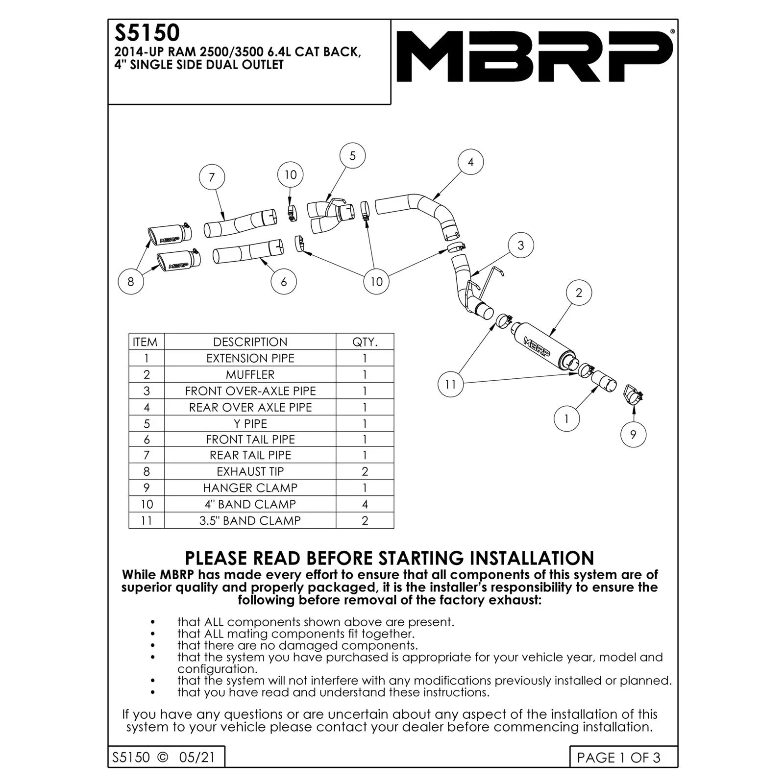 MBRP 14-16 Ram 2500/3500 6.4L 4in AL Single Side Dual Outlet Cat Back Exhaust