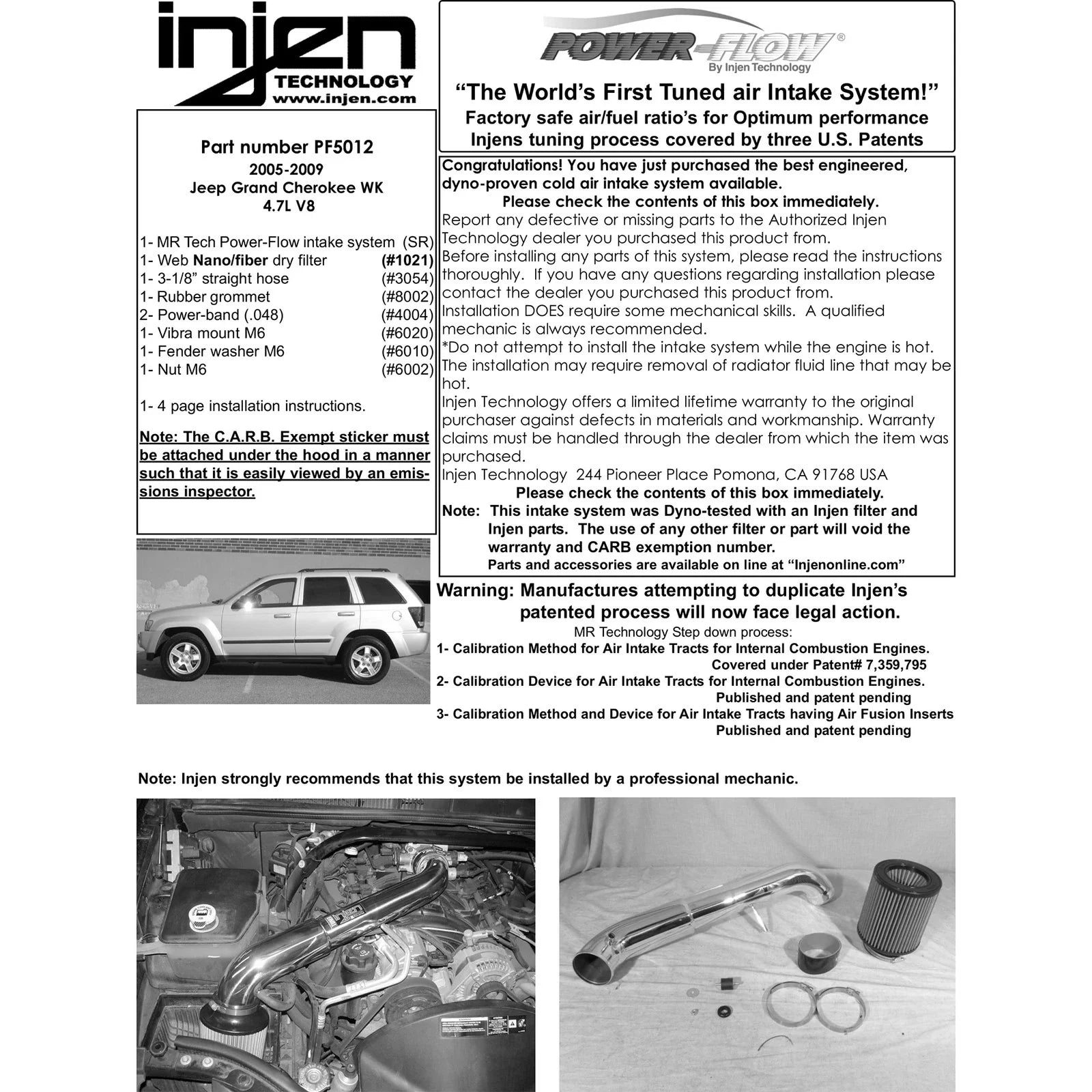 Injen 05-07 Jeep Grand Cherokee WK 4.7L V8 Wrinkle Black Tuned Air Intake w/ MR Tech