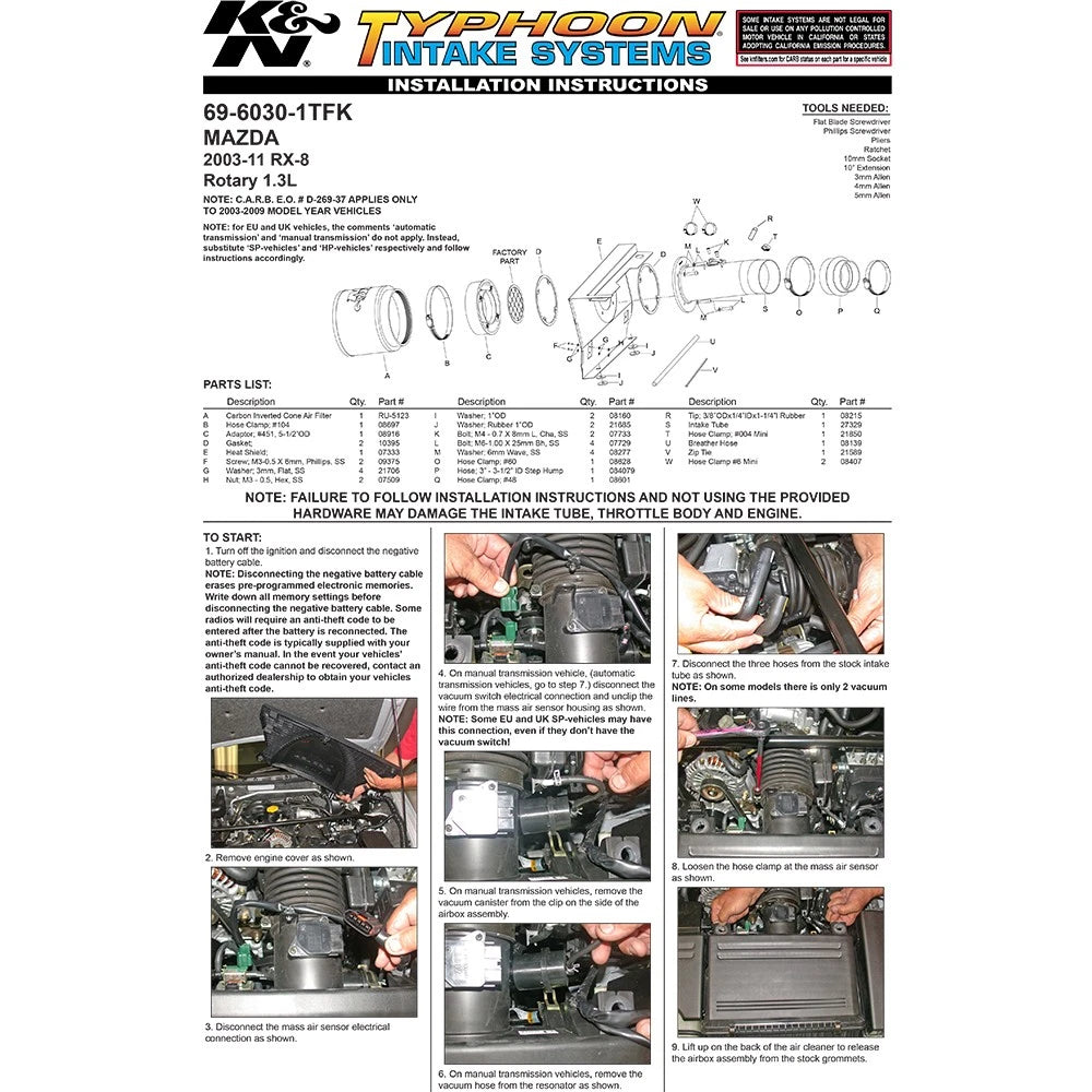 K&N 04-09 Mazda RX-8 Typhoon Short Ram  Intake