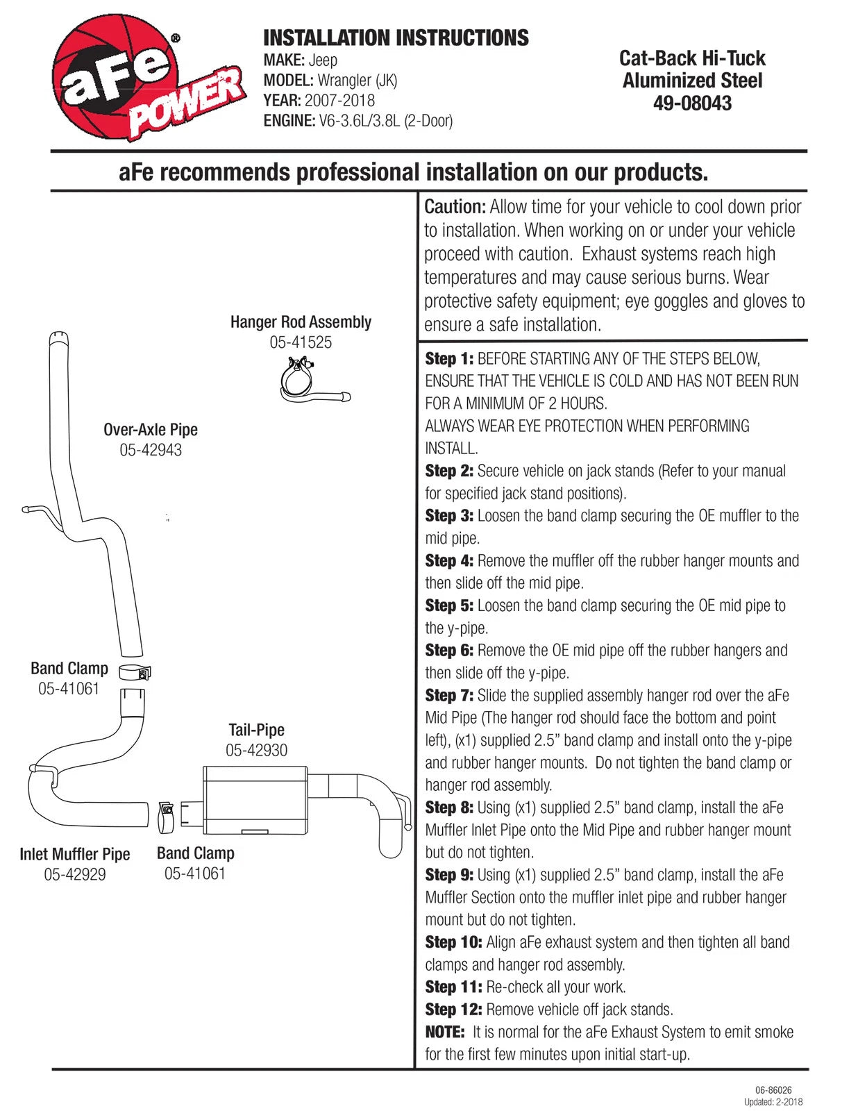 aFe Scorpion Exhaust System Cat Back 2.5in Aluminized Hi-Tuck 07-18 Jeep Wrangler JK V6 3.6/3.8L