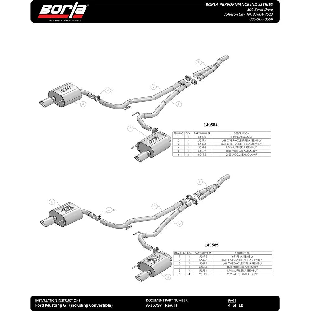 Borla Atak S Cat-Back 15-17 Ford Mustang GT 5.0L V8 MT/AT 2.5in pipe 4in tip (Black Chrome)