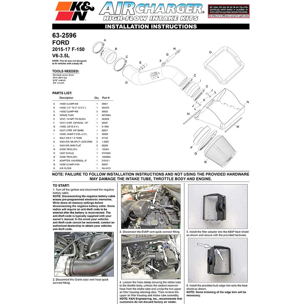 K&N 2016 Ford F-150 3.5L AirCharger Performance Intake