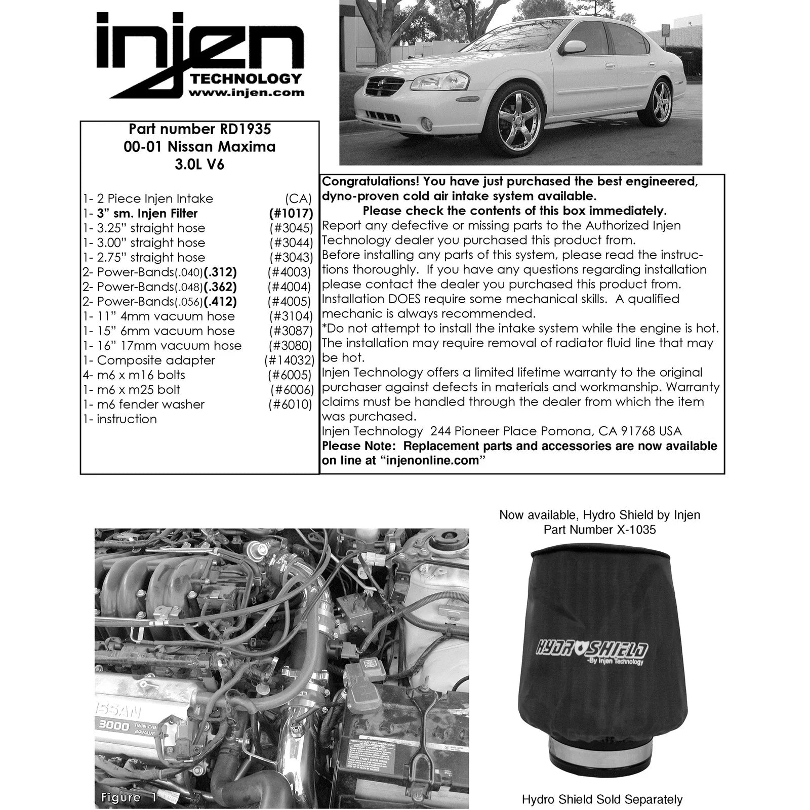 Injen 00-01 Maxima V6 3.0L Black Cold Air Intake **SPECIAL ORDER**