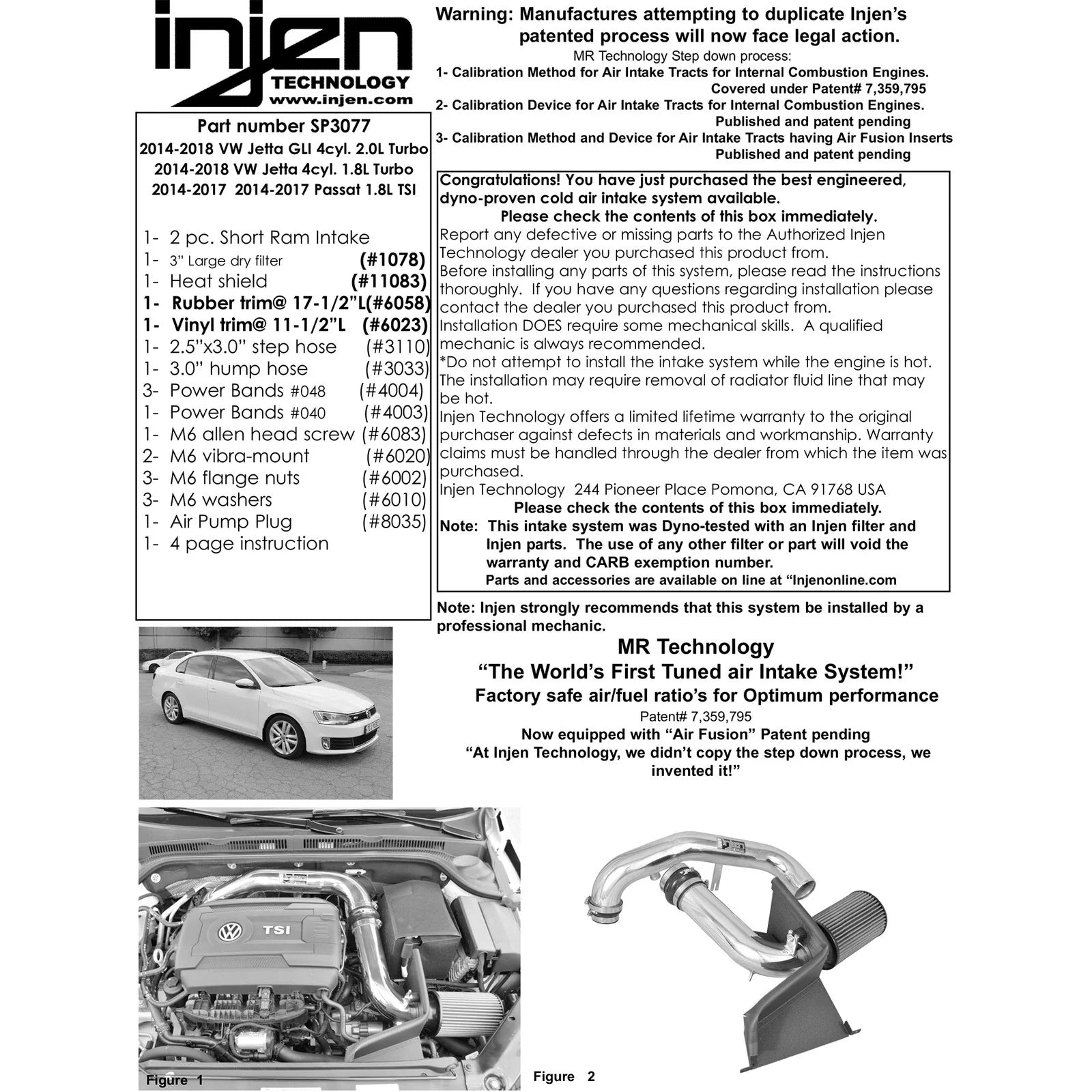 Injen 14-18 VW MKVI (MK6) Jetta GLI 1.8L Turbo TSI Black Short Ram Intake w/ MR Tech and Heat Shield
