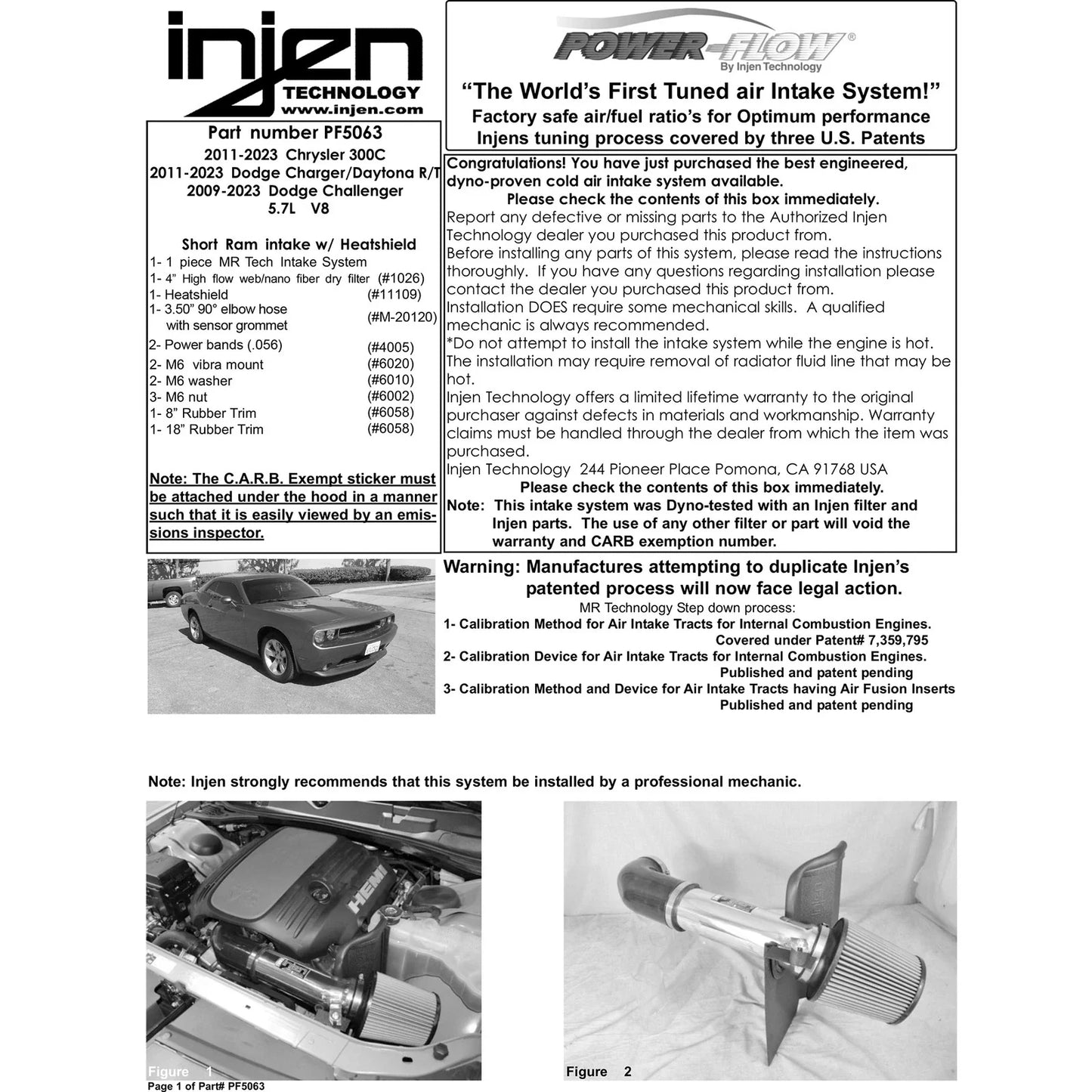Injen 11-19 Dodge Challenger Hemi 5.7L V8 Polished Power-Flow Air Intake System with Heat Shield
