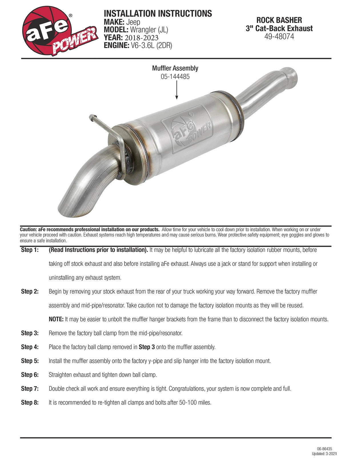 aFe Rock Basher 2.5in 409SS Cat-Back Exhaust System 18-21 Jeep Wrangler (JL) V6 3.6L