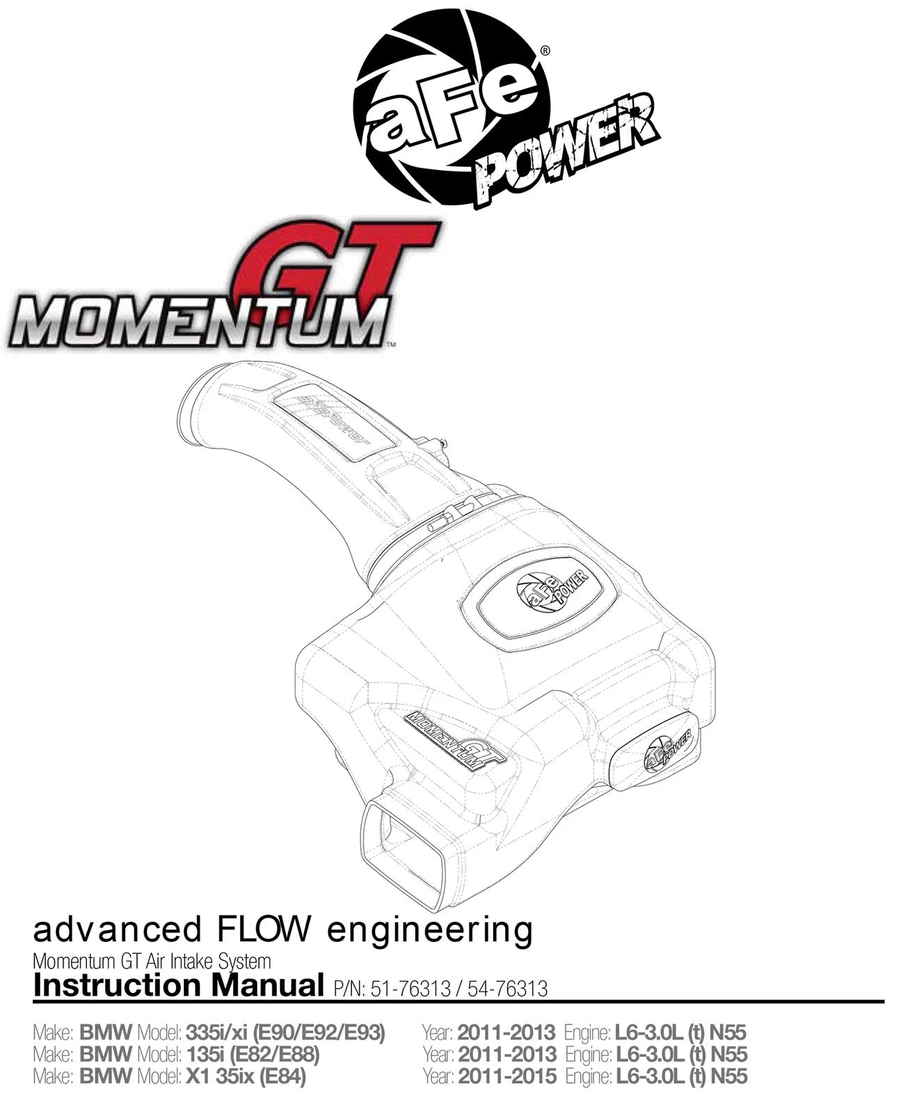 aFe Momentum GT Pro 5R Cold Air Intake System 11-13 BMW 335i E90/E87 I6 3.0L (N55)