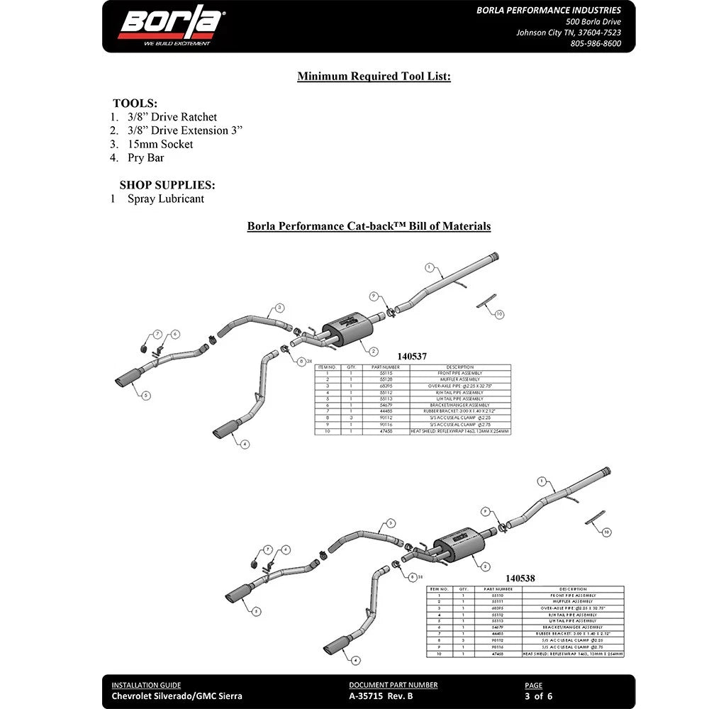 Borla 14 Silv/Sierra 1500 5.3L AT/MT Crew Cab STD Bed ATAK Cat-Back Exhaust