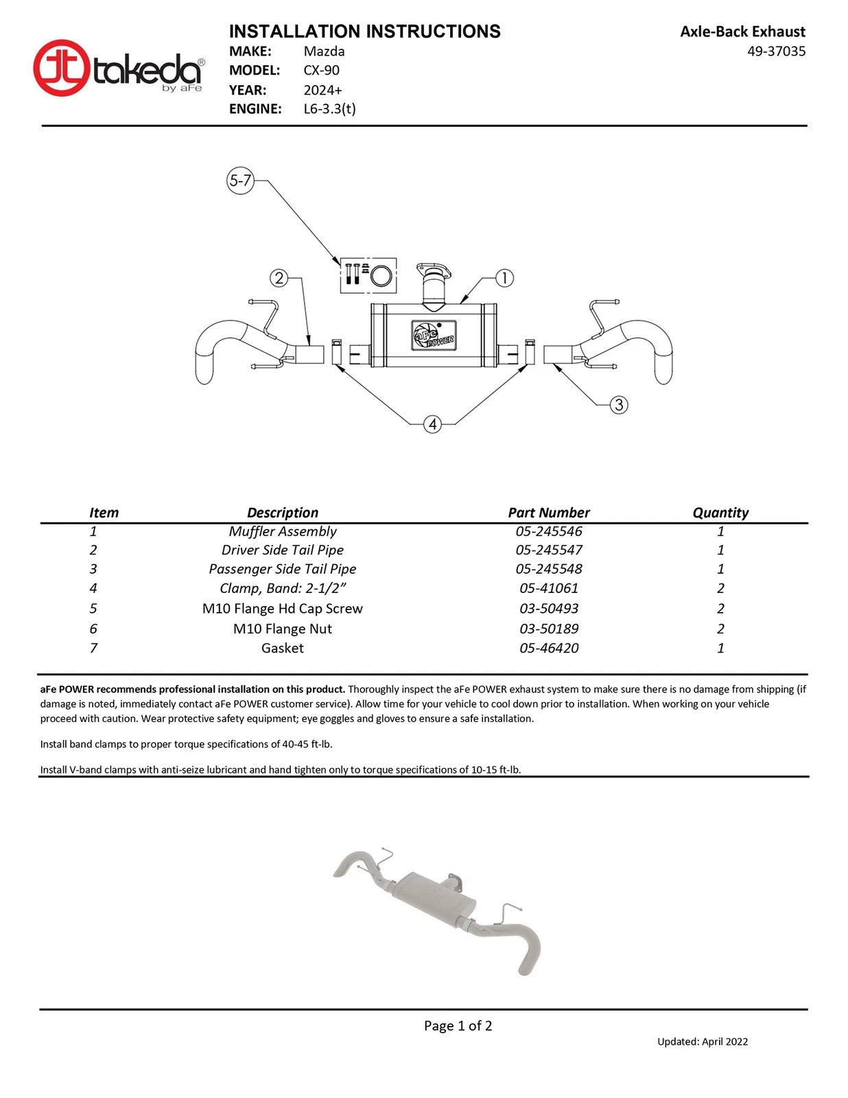 aFe 24-25 Mazda CX-90 Stainless Steel Axle Back System