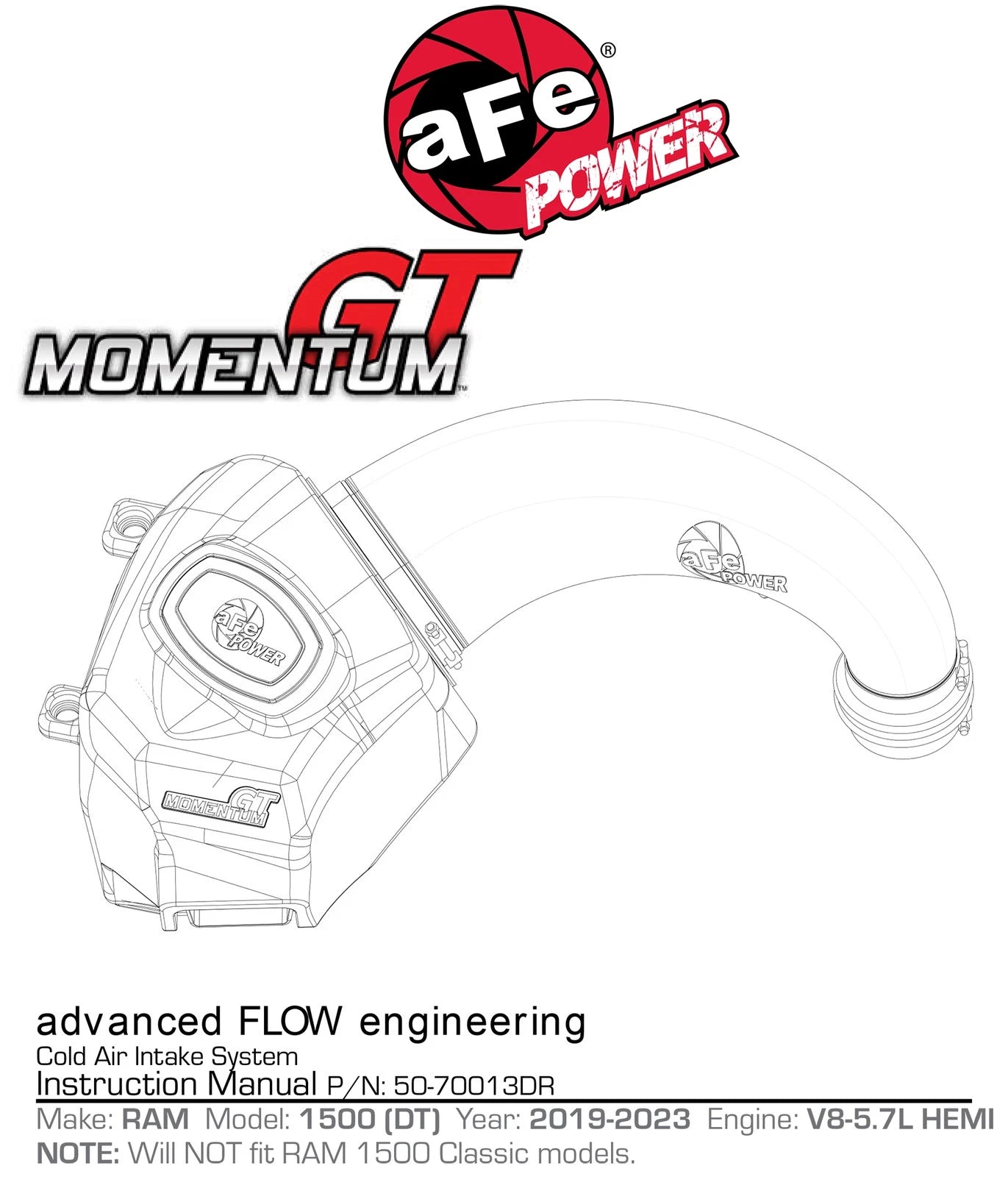 aFe Momentum GT Pro DRY S Intake System Red Edition 19-23 Dodge RAM 1500 V8-5.7L HEMI