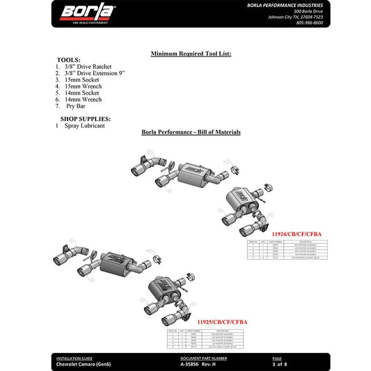 Borla 2016 Chevy Camaro V6 AT/MT S-Type Rear Section Exhaust w/o Dual Mode Valves