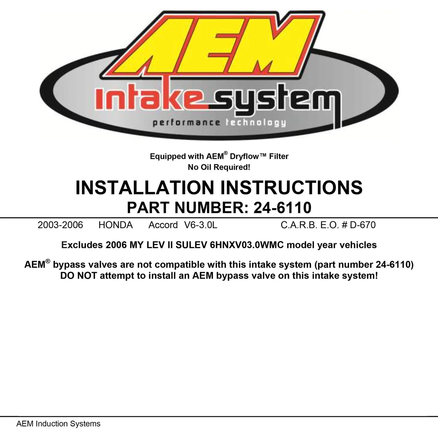 AEM 03-05 Honda Accord V6 Silver V2 Intake