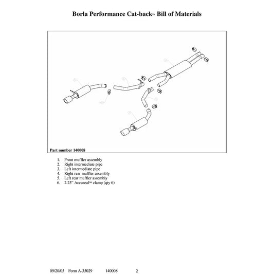 Borla 02 Ford Thunderbird SS Catback Exhaust