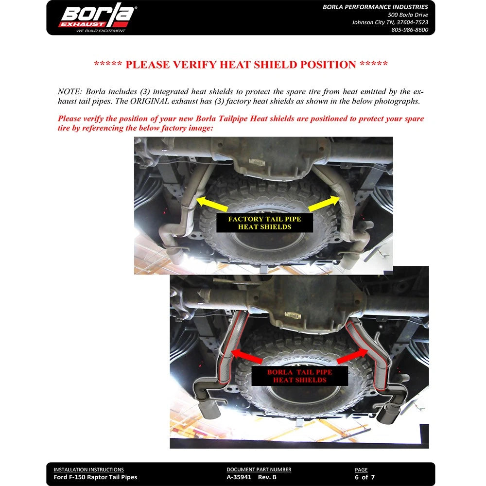 Borla 2017 Ford Raptor 3.5L AT RWD CC Short Bed/EC Standard Bed 3in Tailpipe Assembly w/ CF Tips