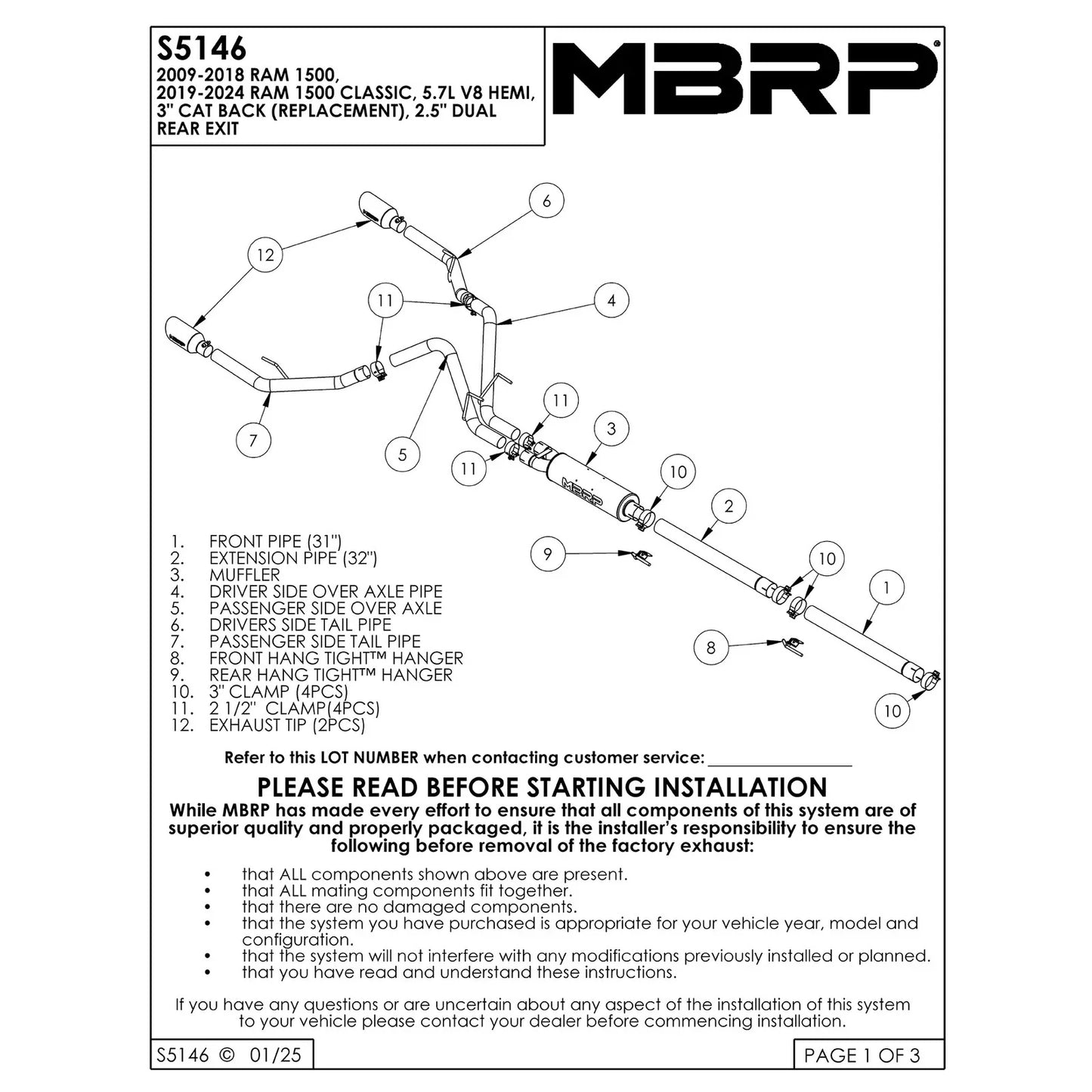 MBRP 2009 Dodge Ram 1500 5.7L Cat Back Dual Split Rear