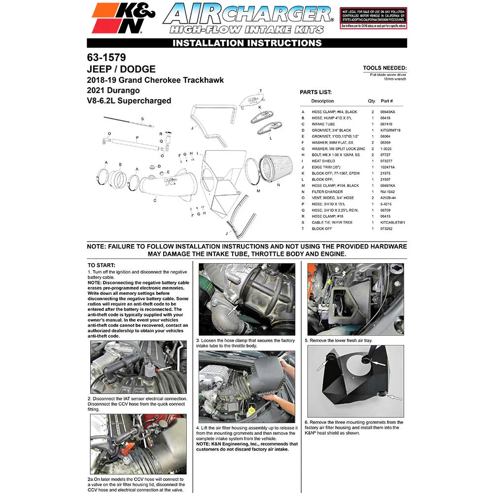 K&N 18-19 Jeep Grand Cherokee Trackhawk V8-6.2L F/I AirCharger Performance Intake