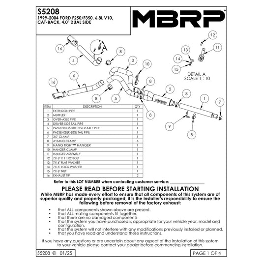 MBRP 1999-2004 Ford F-250/350 V-10 Cat Back 4 Dual Split Side