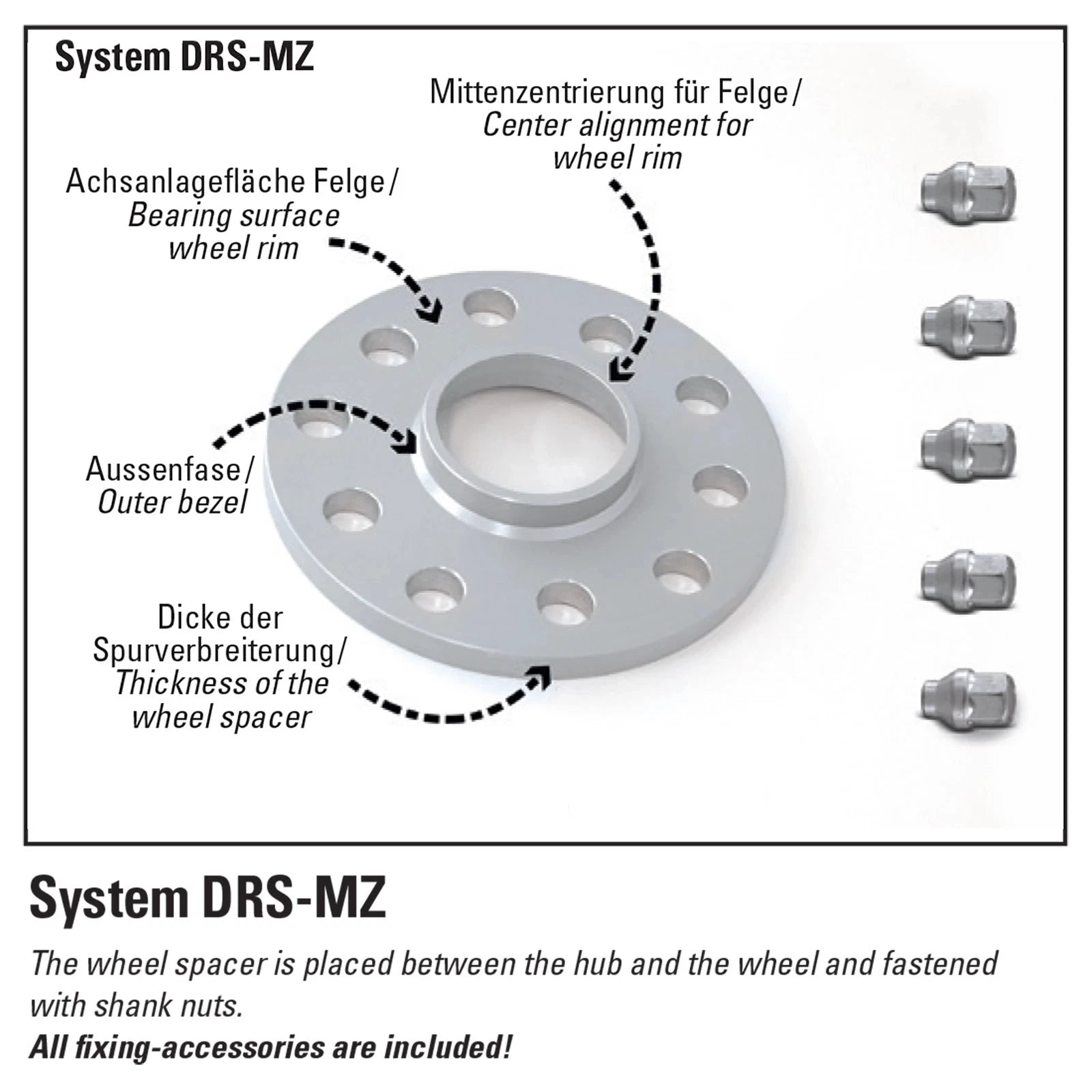 H&R Trak+ 13mm DRS-MZ Wheel Spacer Stud 5/114.3 CB 70.5mm Stud Thread 14x1.5