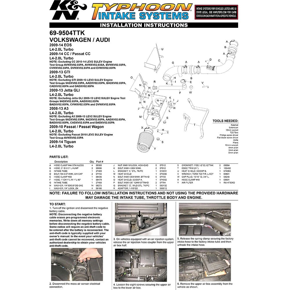 K&N 09-10 VW Passat/GLI/GTI 2.0L-L4 Typhoon Short Ram Intake