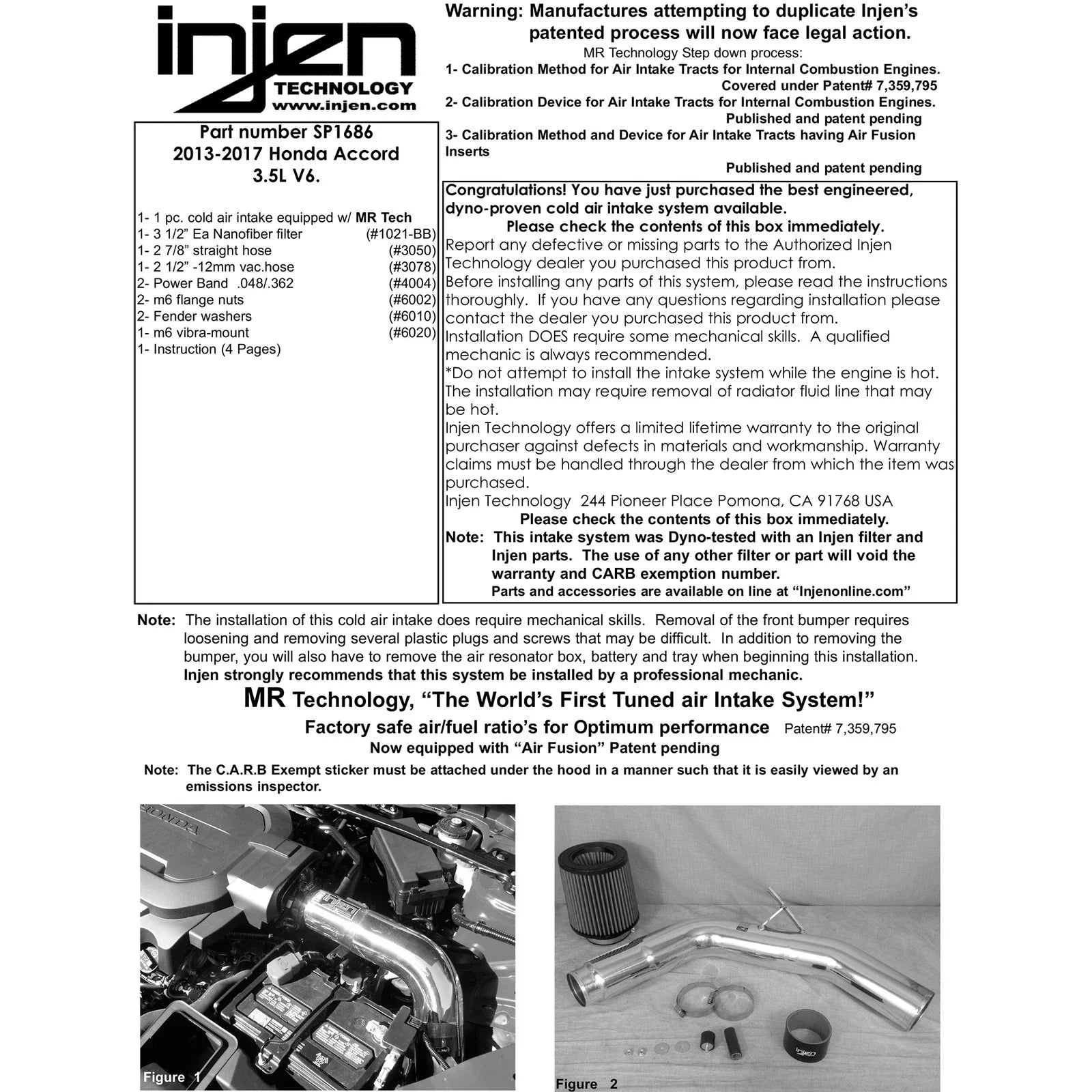 Injen 13 Honda Accord 3.5L V6 Polished Cold Air Intake w/ MR Tech