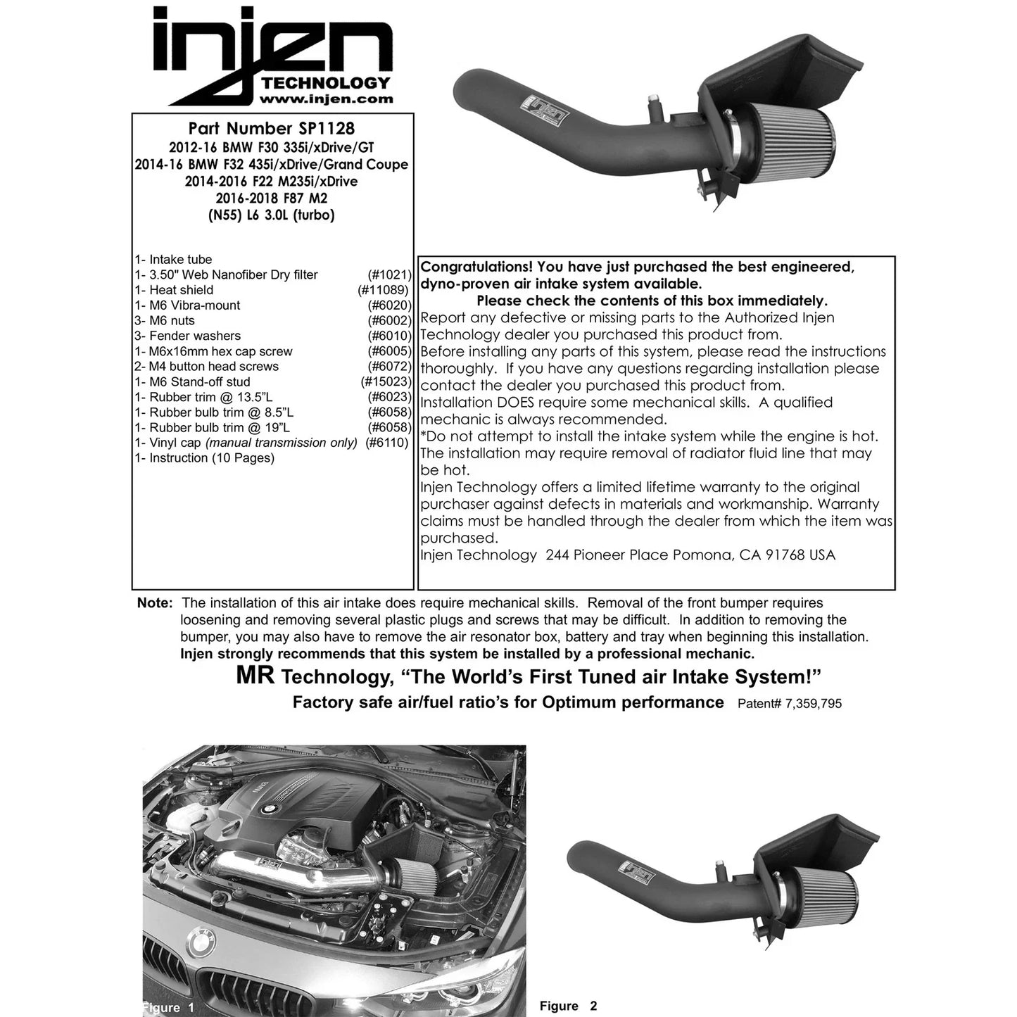 Injen 12-15 BMW 335i (N55) 3.0L L6 (turbo) AUTO TRANS ONLY Polished Short Ram Intake w/ MR Tech