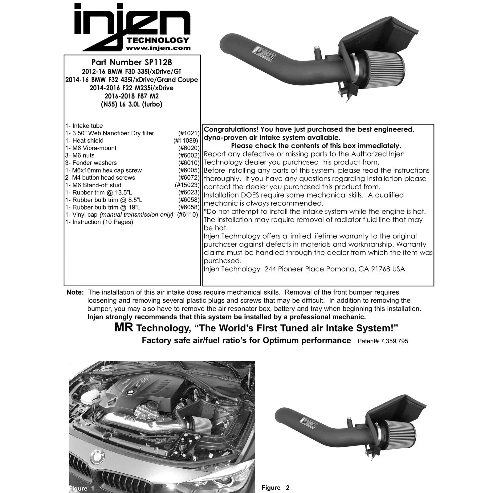 Injen 12-15 BMW 335i (N55) 3.0L L6 (turbo) AUTO TRANS ONLY Polished Short Ram Intake w/ MR Tech
