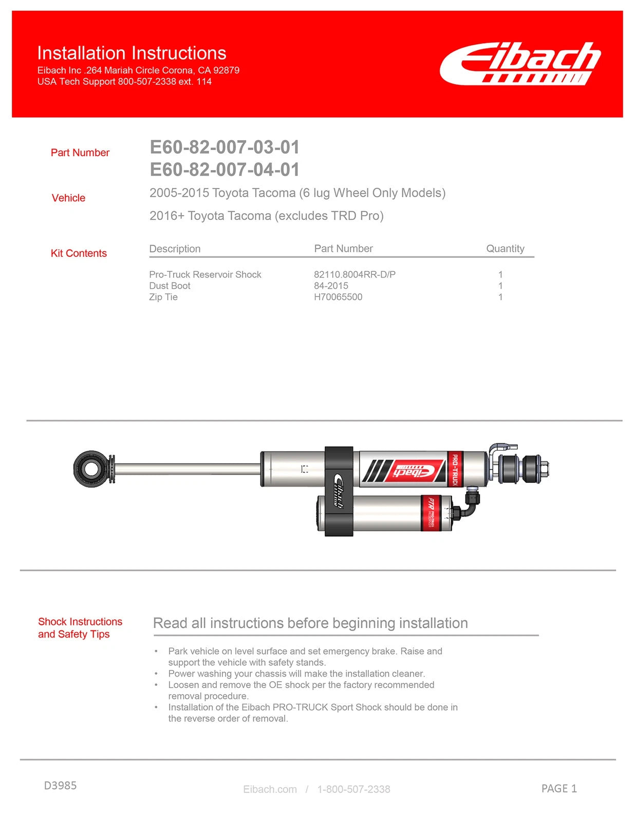 Eibach 05-15 Toyota Tacoma Pro-Truck Coilover Stage 2R (Front Coilovers + Rear Reservoir Shocks )