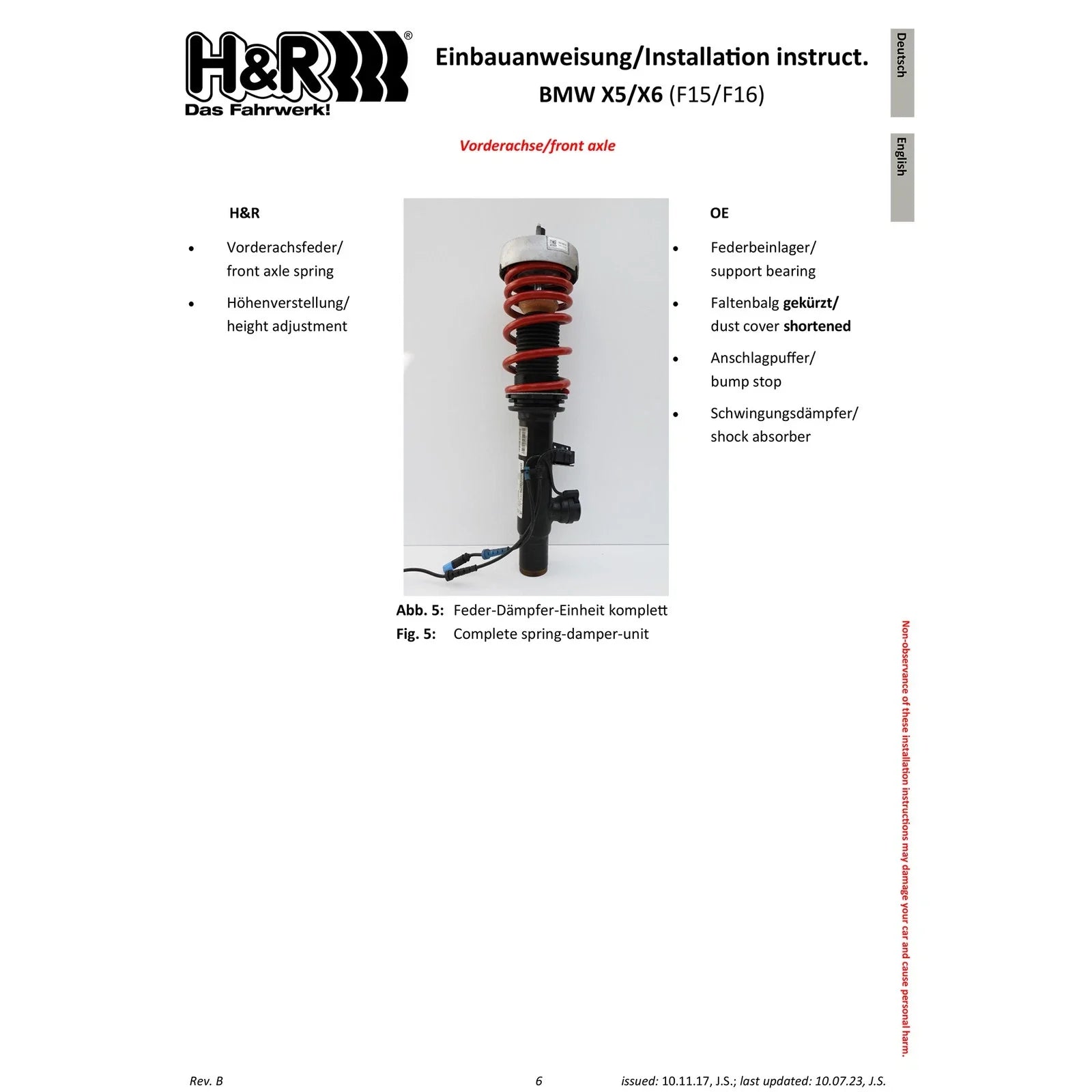 H&R 15-19 BMW X6 M F86 VTF Adjustable Lowering Springs