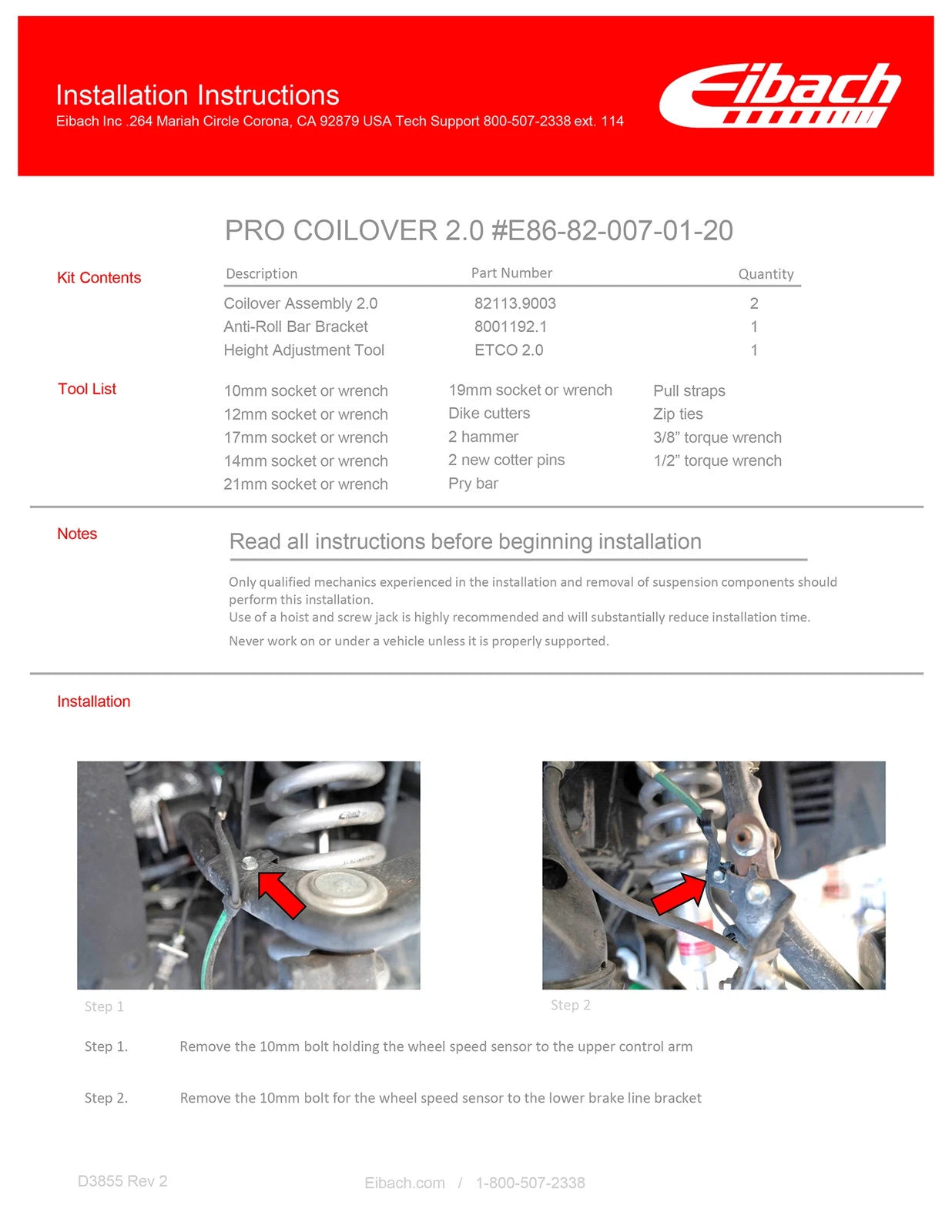 Eibach Pro-Truck Coilover 2.0 Front for 16-20 Toyota Tacoma 2WD/4WD