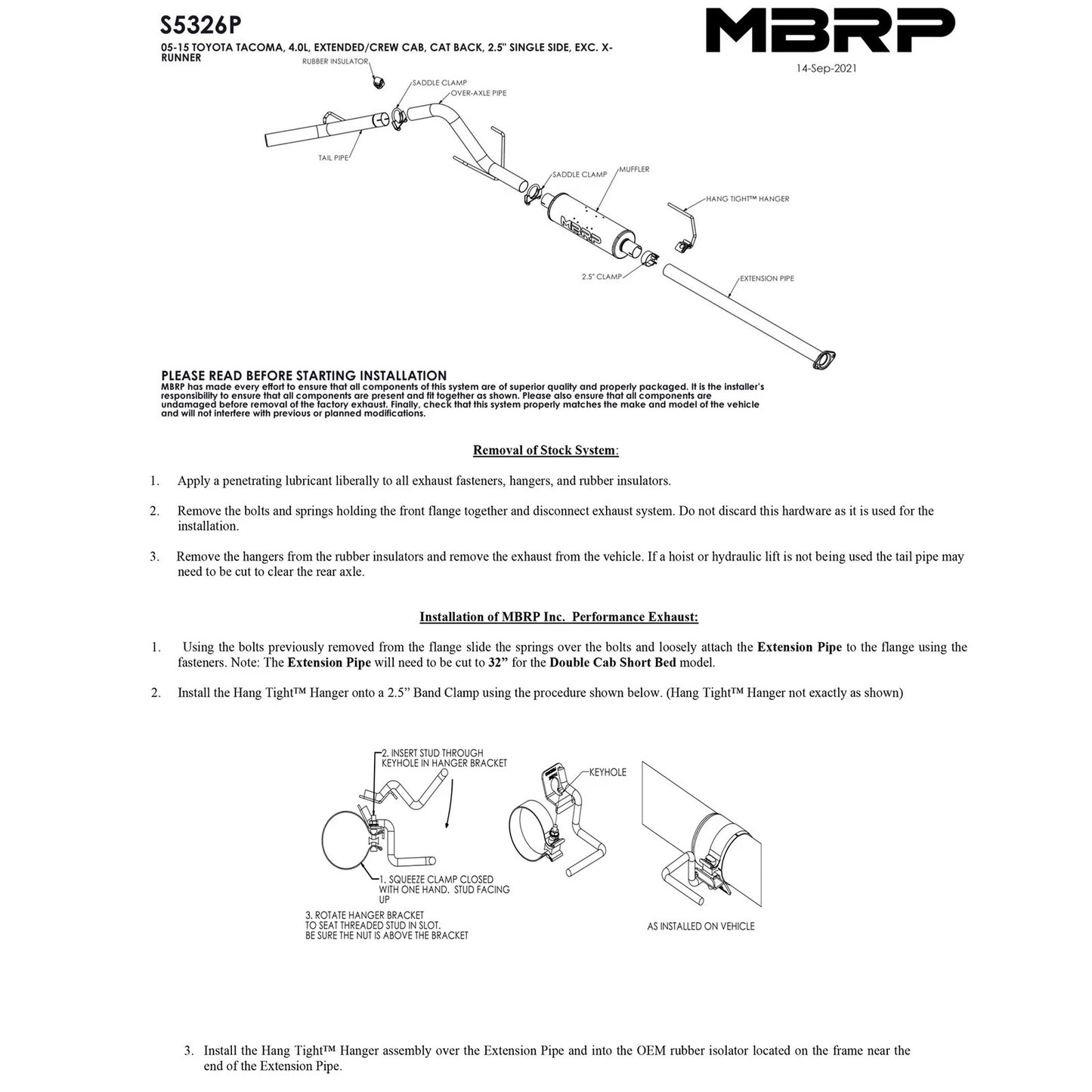 MBRP 2005-2013 Toyota Tacoma 4.0L EC/CC Cat Back Single Exit AL P Series Exhaust