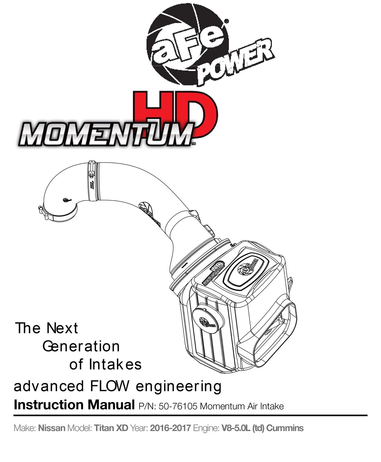aFe Momentum HD Pro 10R Intake System 2016 Nissan Titan XD V8-5.0L (td)