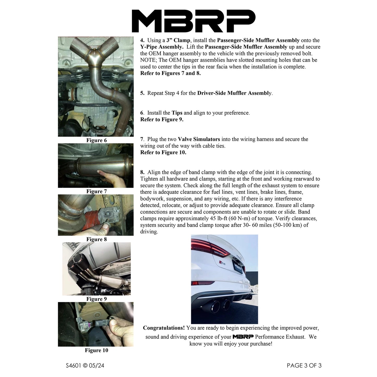 MBRP 15-18 Audi S3 SS 3in Quad Split Rear Exit w/ Carbon Fiber Tips - T304