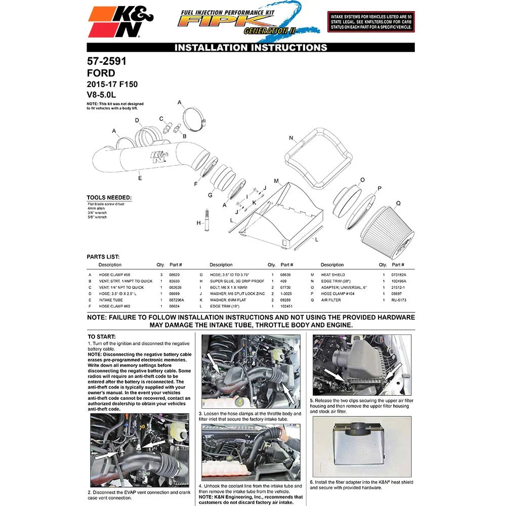 K&N 2015 Ford F-150 5.0L V8 Performance Intake Kit