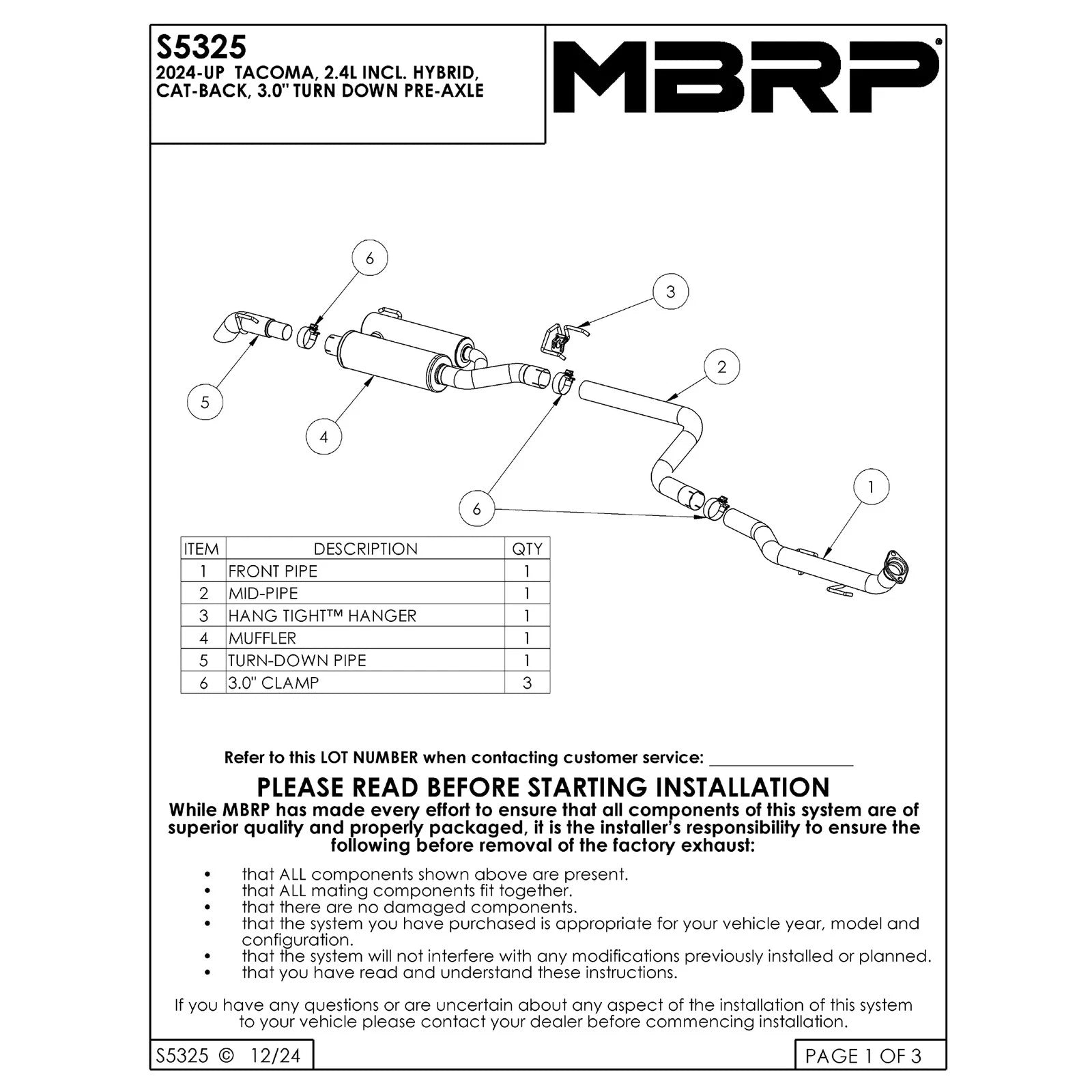 MBRP 24-25 Toyota Tacoma 3in Street Profile Cat Back Exhaust
