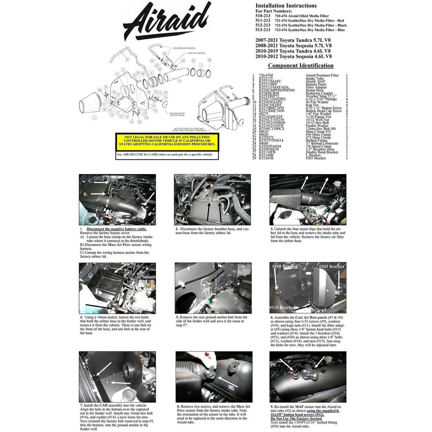 Airaid 07-14 Toyota Tundra/Sequoia 4.6L/5.7L V8 CAD Intake System w/ Tube (Dry / Red Media)
