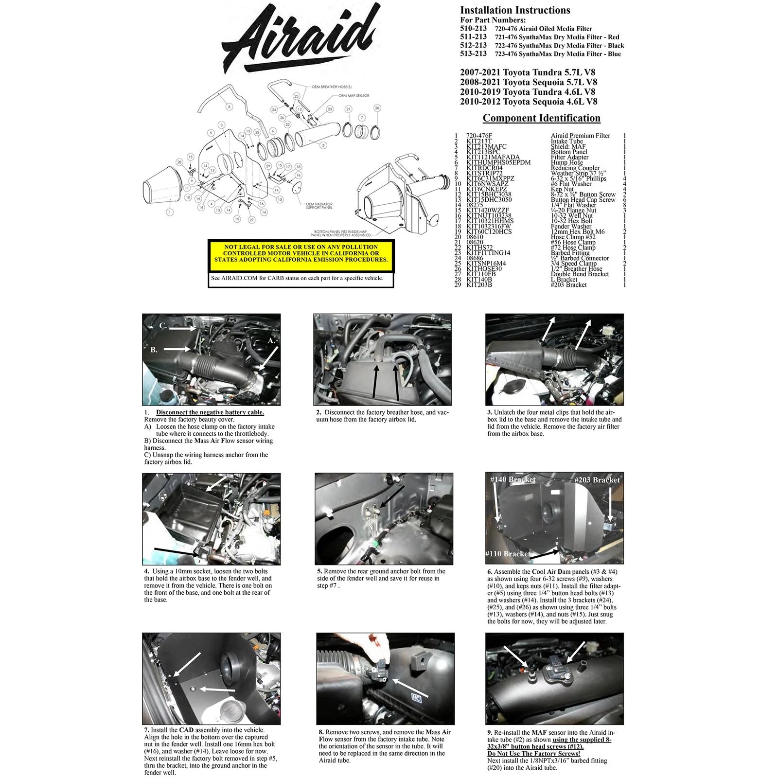Airaid 07-14 Toyota Tundra/Sequoia 4.6L/5.7L V8 CAD Intake System w/ Tube (Dry / Red Media)