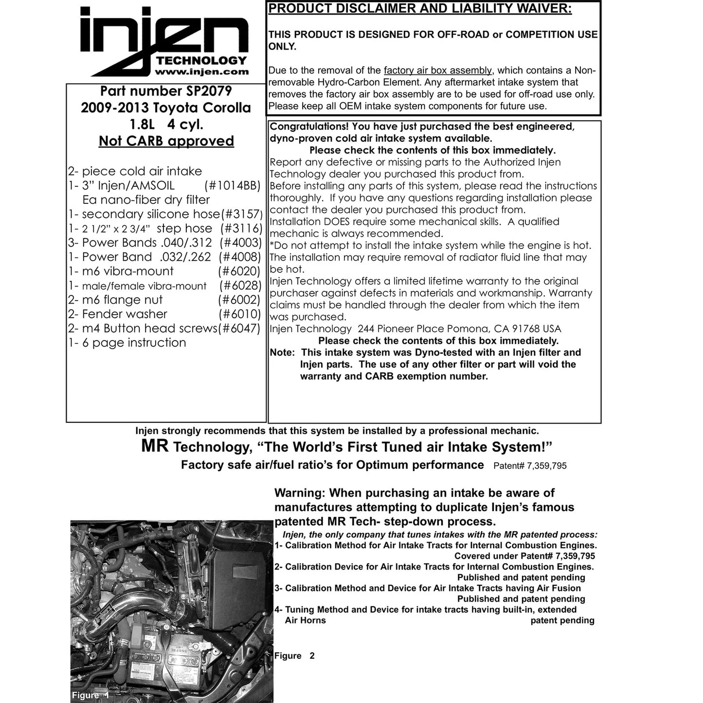 Injen 2009 Corolla 1.8L 4 Cyl. Polished Cold Air Intake