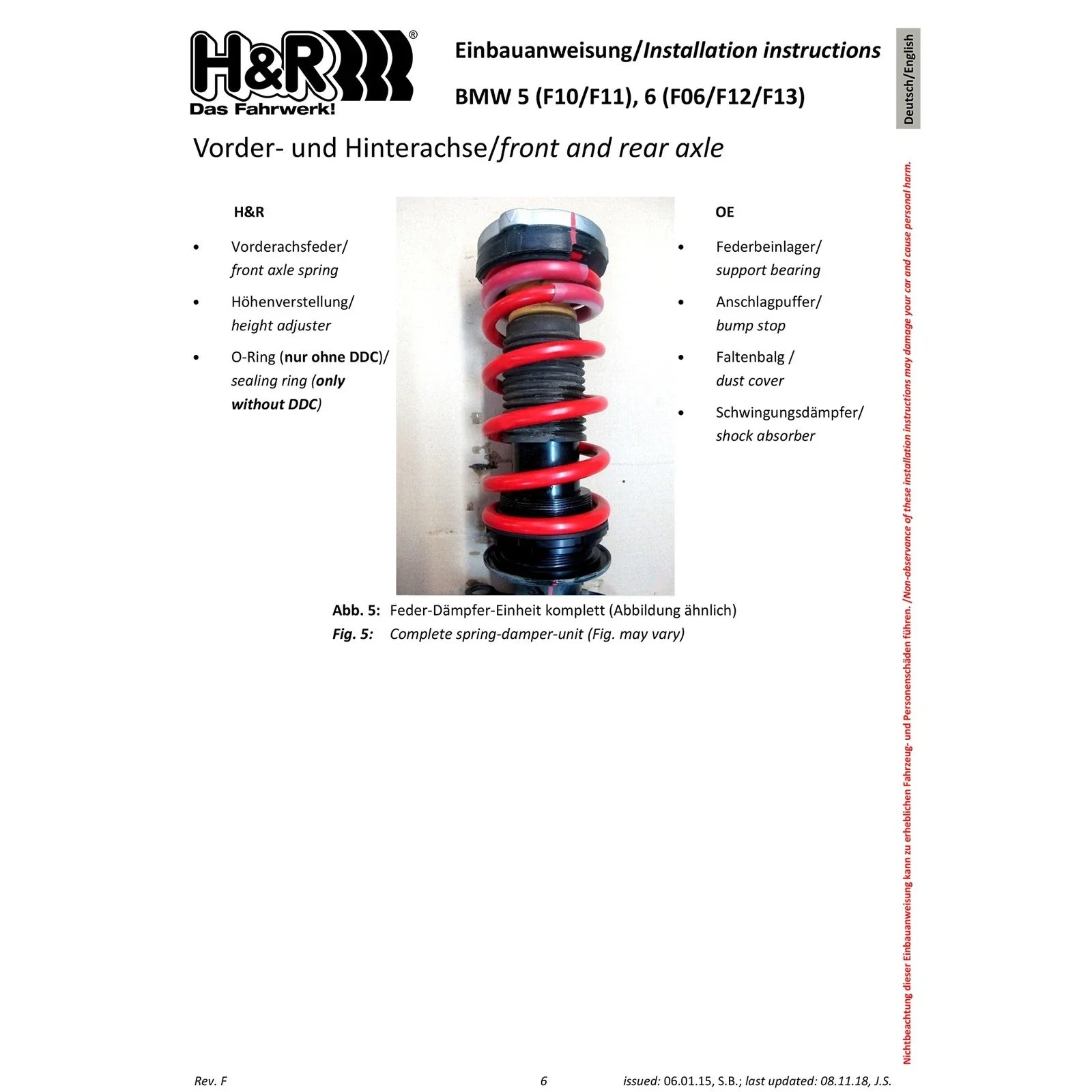 H&R 11-16 BMW 528i/535d/535i/550i F10 VTF Adjustable Lowering Springs (Incl. EDC)